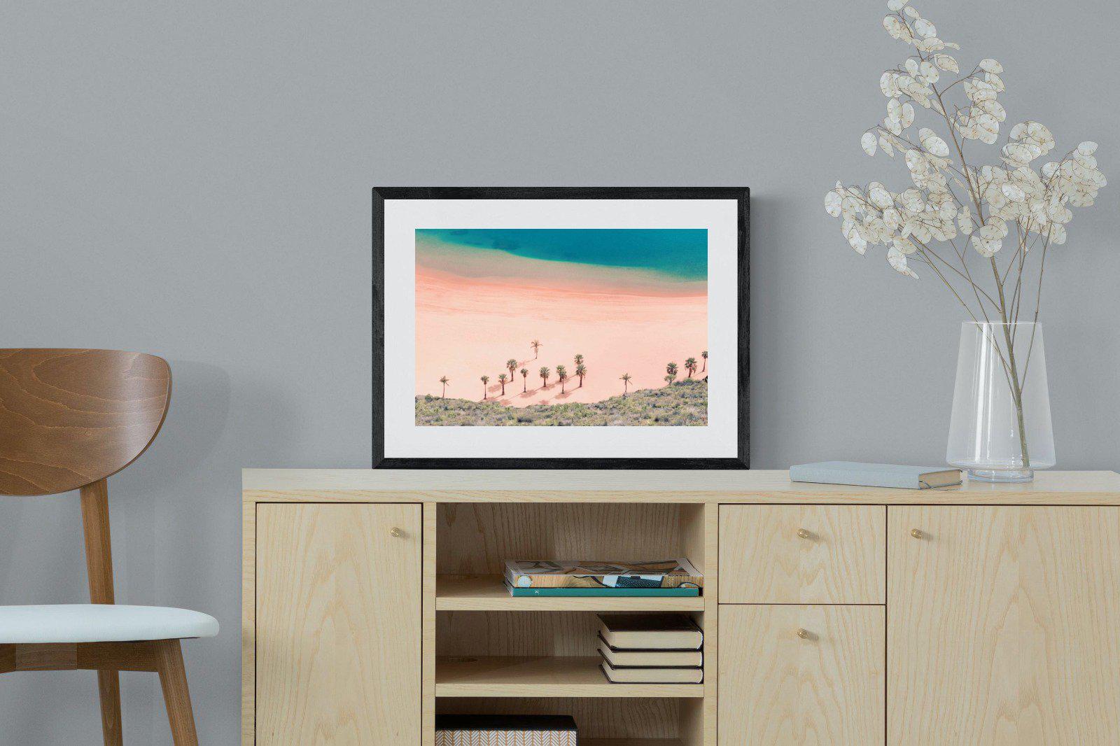 Pink Beach-Wall_Art-60 x 45cm-Framed Print-Black-Pixalot