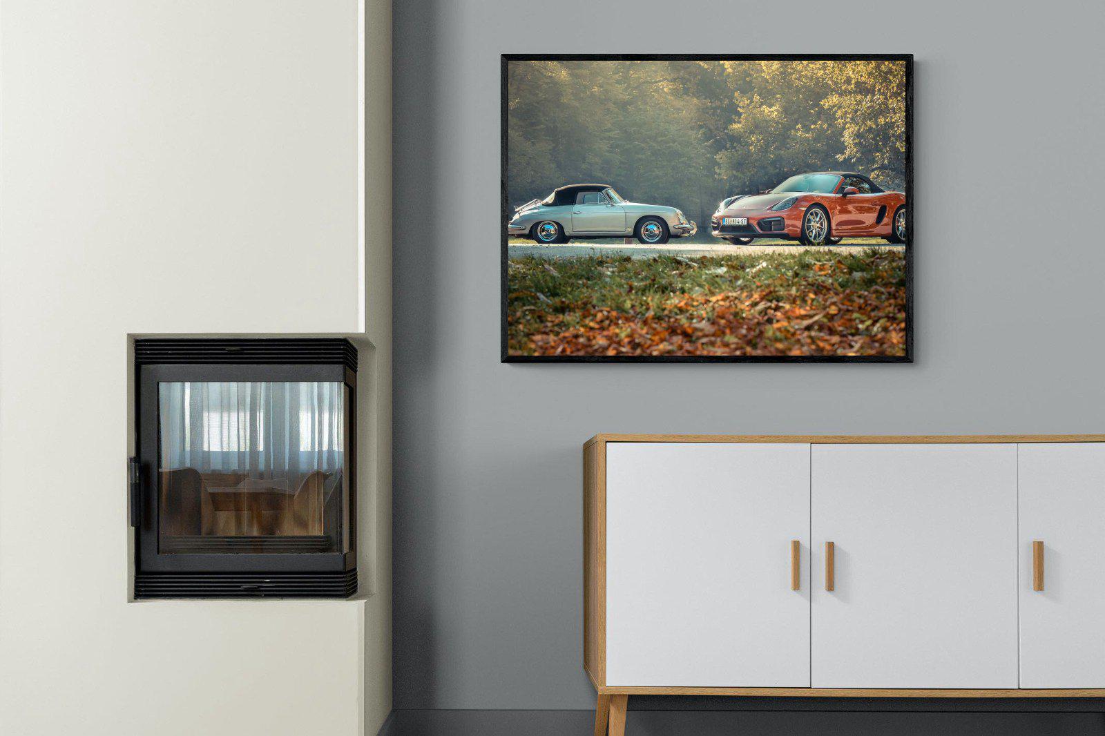 Porsche History-Wall_Art-100 x 75cm-Mounted Canvas-Black-Pixalot