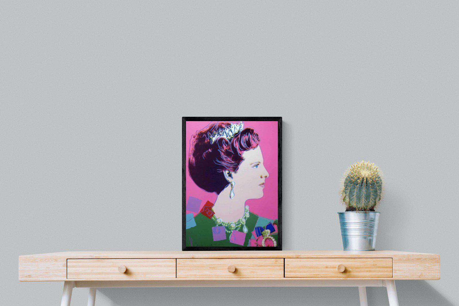 Queen Margrethe II-Wall_Art-45 x 60cm-Mounted Canvas-Black-Pixalot