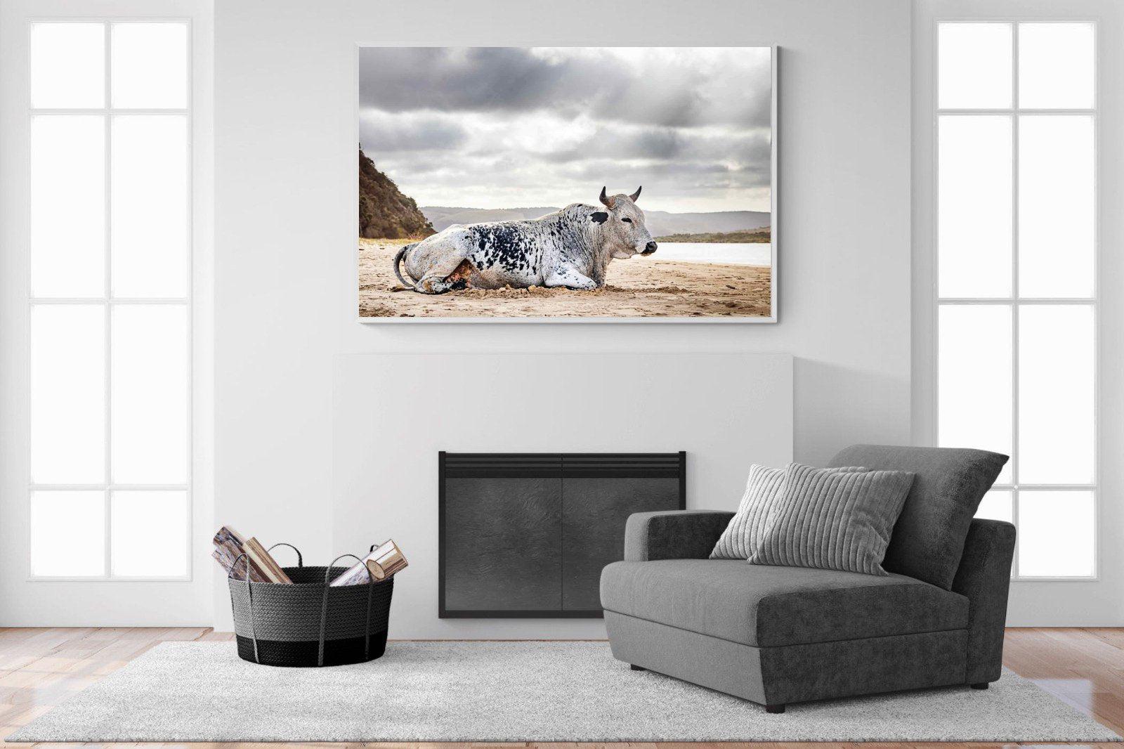 Resting Bull-Wall_Art-150 x 100cm-Mounted Canvas-White-Pixalot