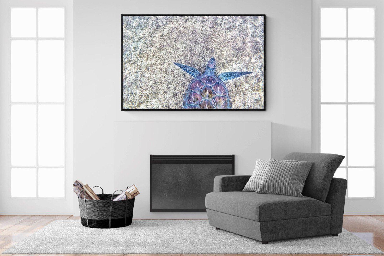 Sapphire Sea Turtle-Wall_Art-150 x 100cm-Mounted Canvas-Black-Pixalot