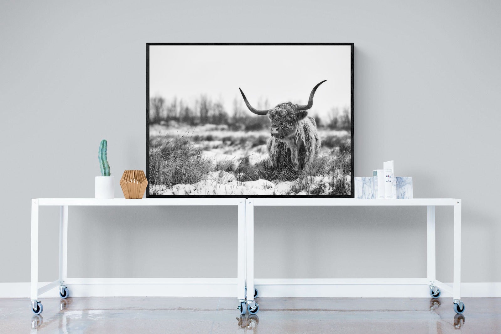 Scottish Highlander (black & white)-Wall_Art-120 x 90cm-Mounted Canvas-Black-Pixalot