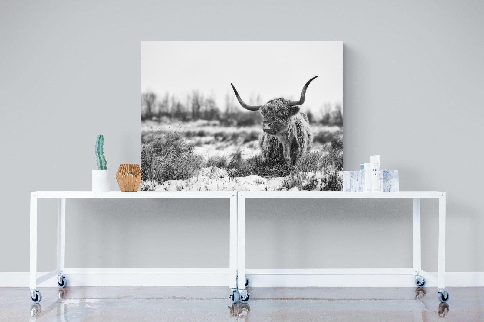 Scottish Highlander (black & white)-Wall_Art-120 x 90cm-Mounted Canvas-No Frame-Pixalot