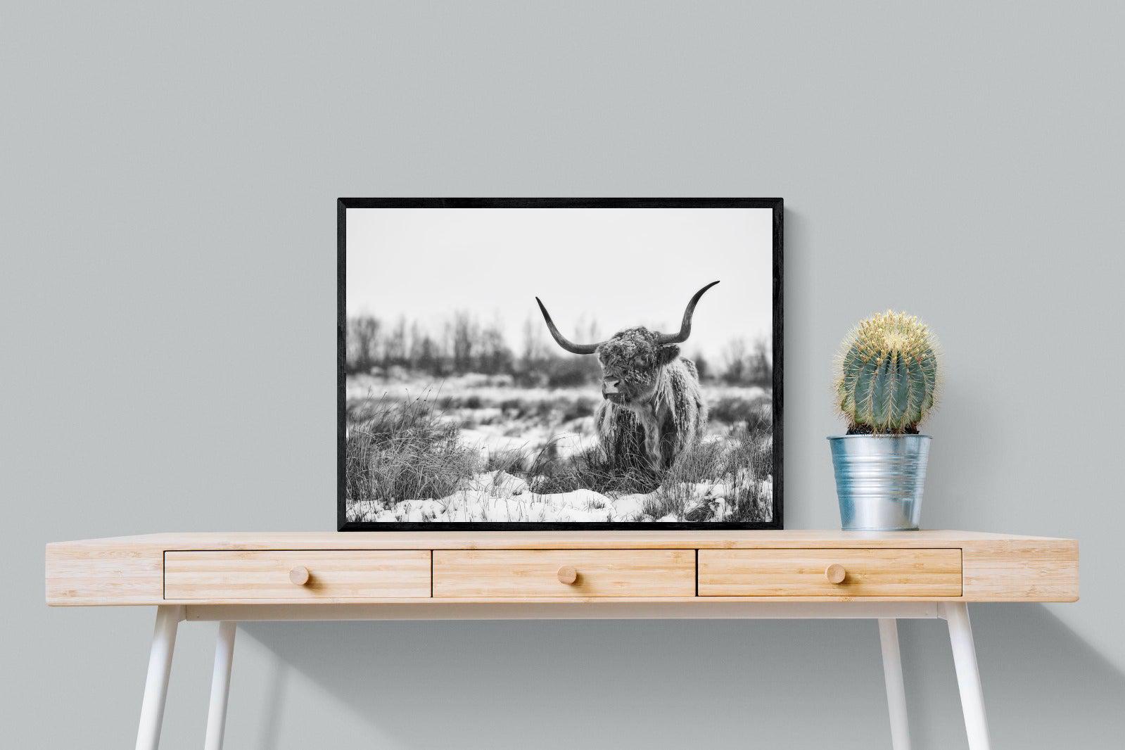 Scottish Highlander (black & white)-Wall_Art-80 x 60cm-Mounted Canvas-Black-Pixalot