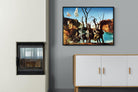 Swans Reflecting Elephants-Wall_Art-100 x 75cm-Mounted Canvas-Black-Pixalot