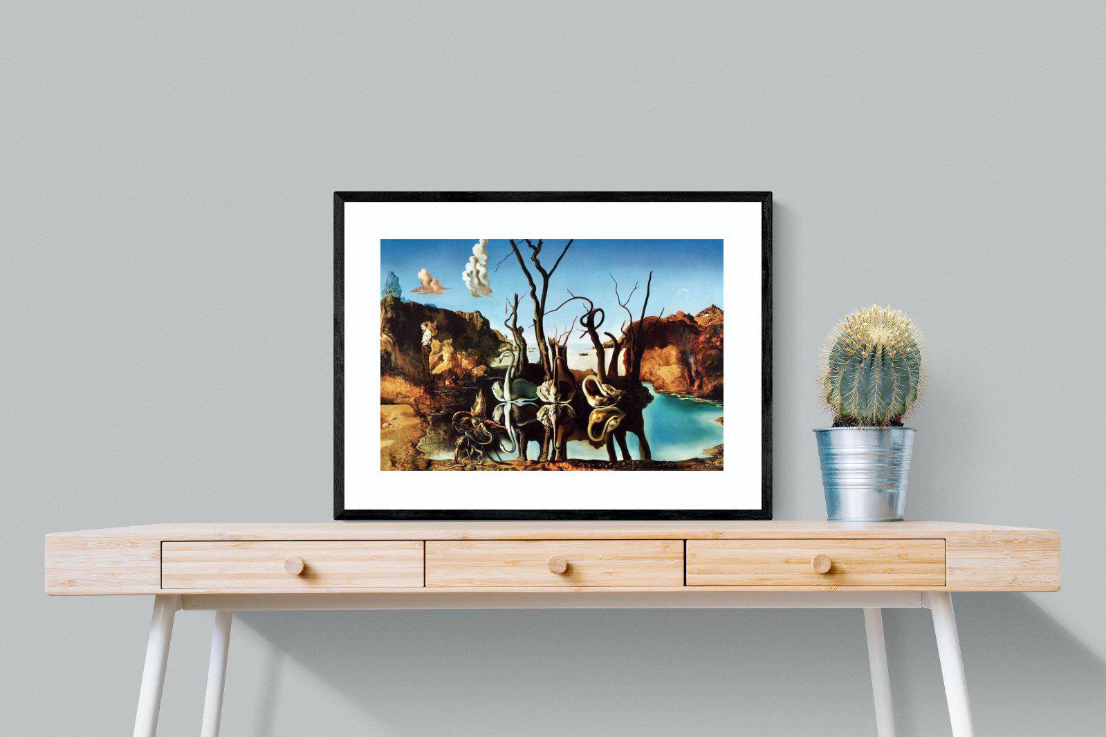 Swans Reflecting Elephants-Wall_Art-80 x 60cm-Framed Print-Black-Pixalot
