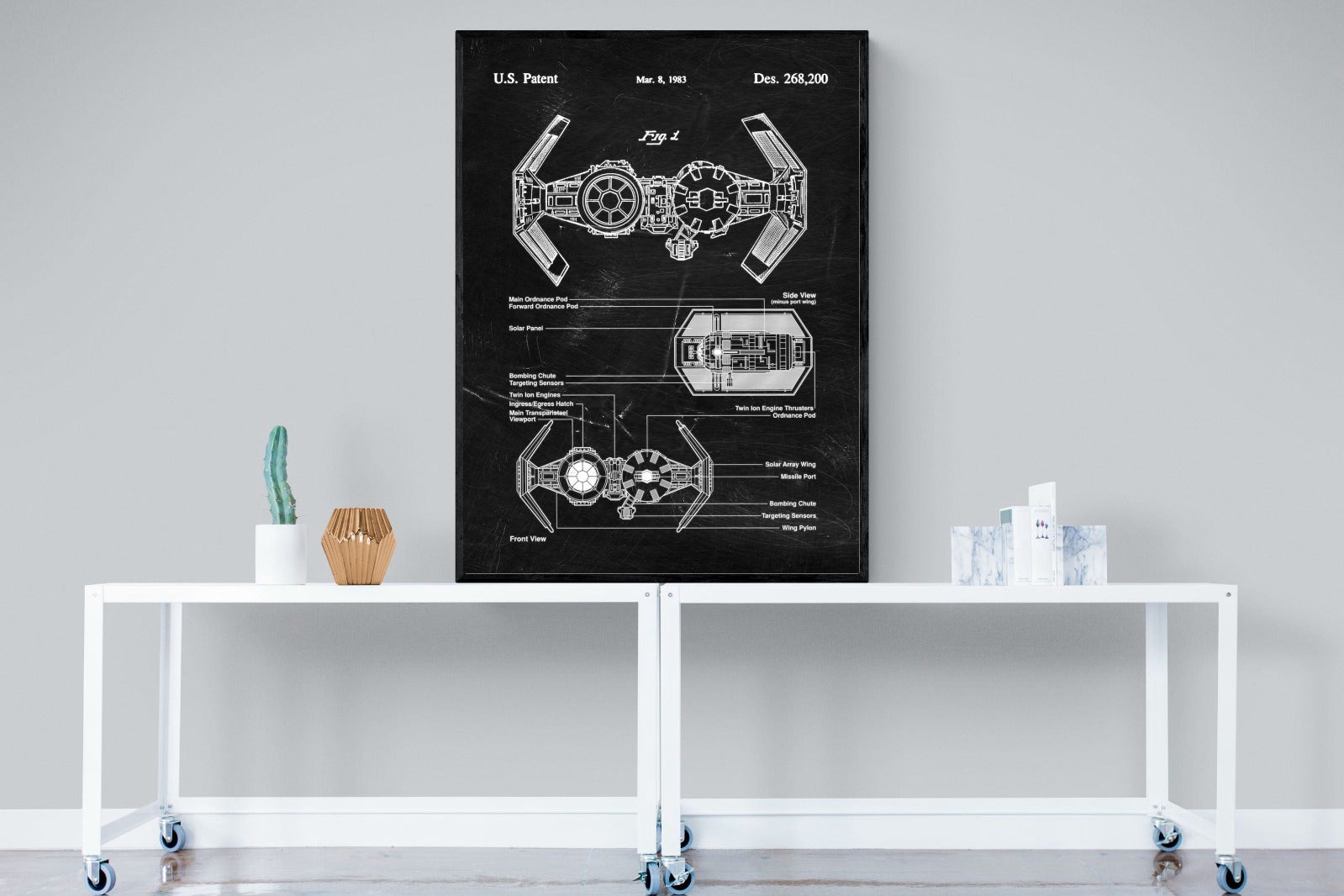 TIE Bomber Blueprint-Wall_Art-90 x 120cm-Mounted Canvas-Black-Pixalot