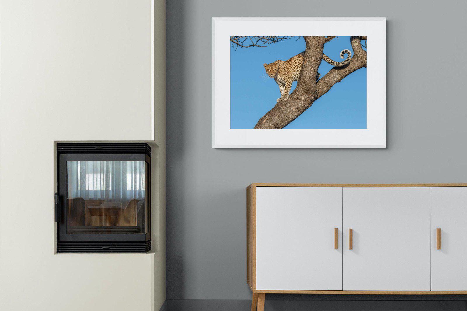 Tree Leopard-Wall_Art-100 x 75cm-Framed Print-White-Pixalot