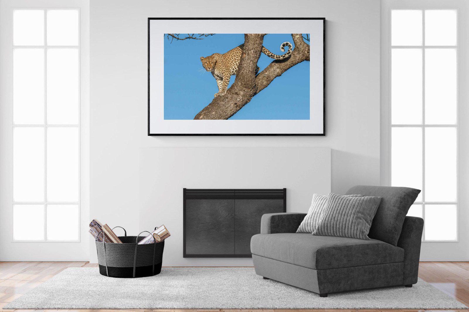 Tree Leopard-Wall_Art-150 x 100cm-Framed Print-Black-Pixalot