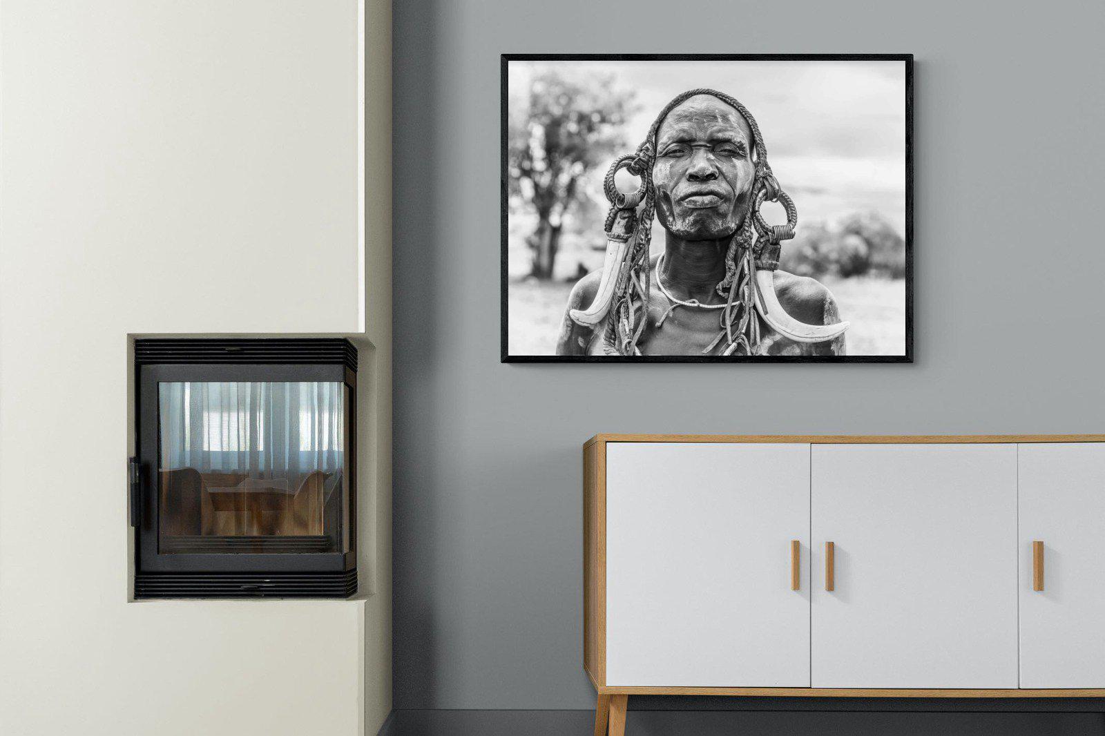 Tribesman-Wall_Art-100 x 75cm-Mounted Canvas-Black-Pixalot