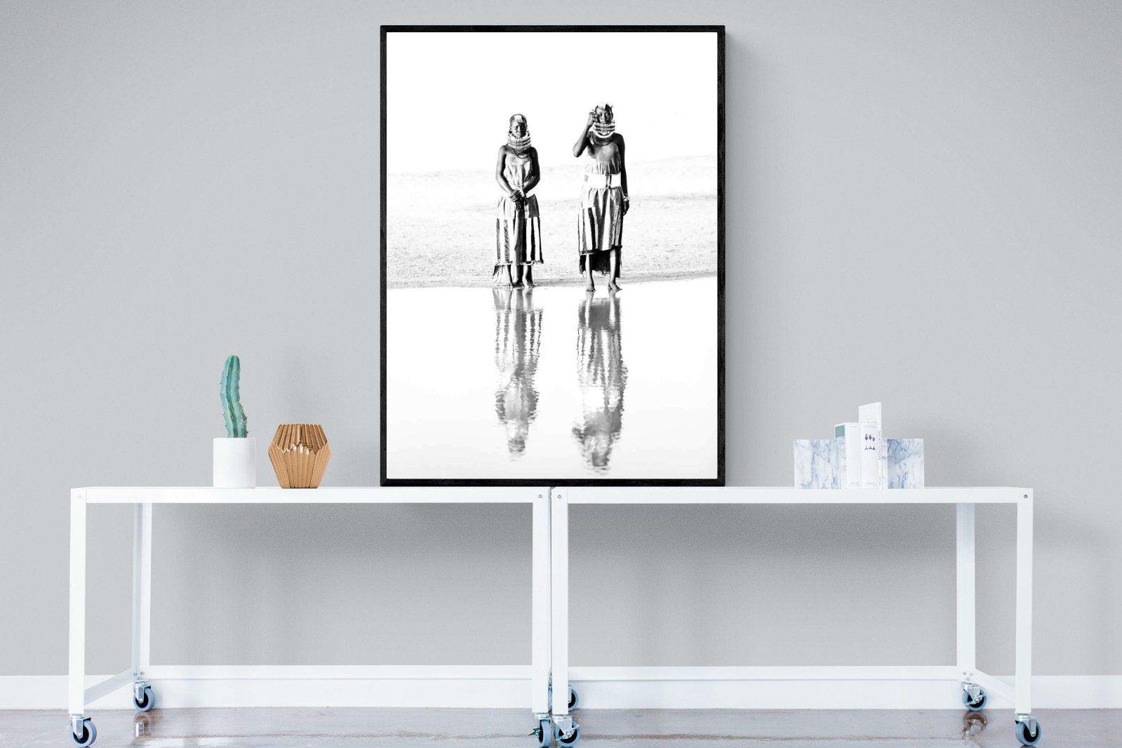 Turkana Tribespeople-Wall_Art-90 x 120cm-Mounted Canvas-Black-Pixalot