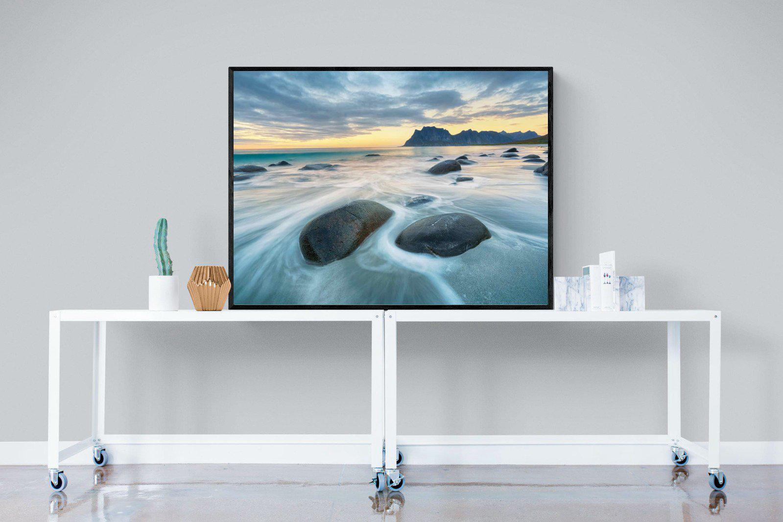 Uttakleiv Beach-Wall_Art-120 x 90cm-Mounted Canvas-Black-Pixalot