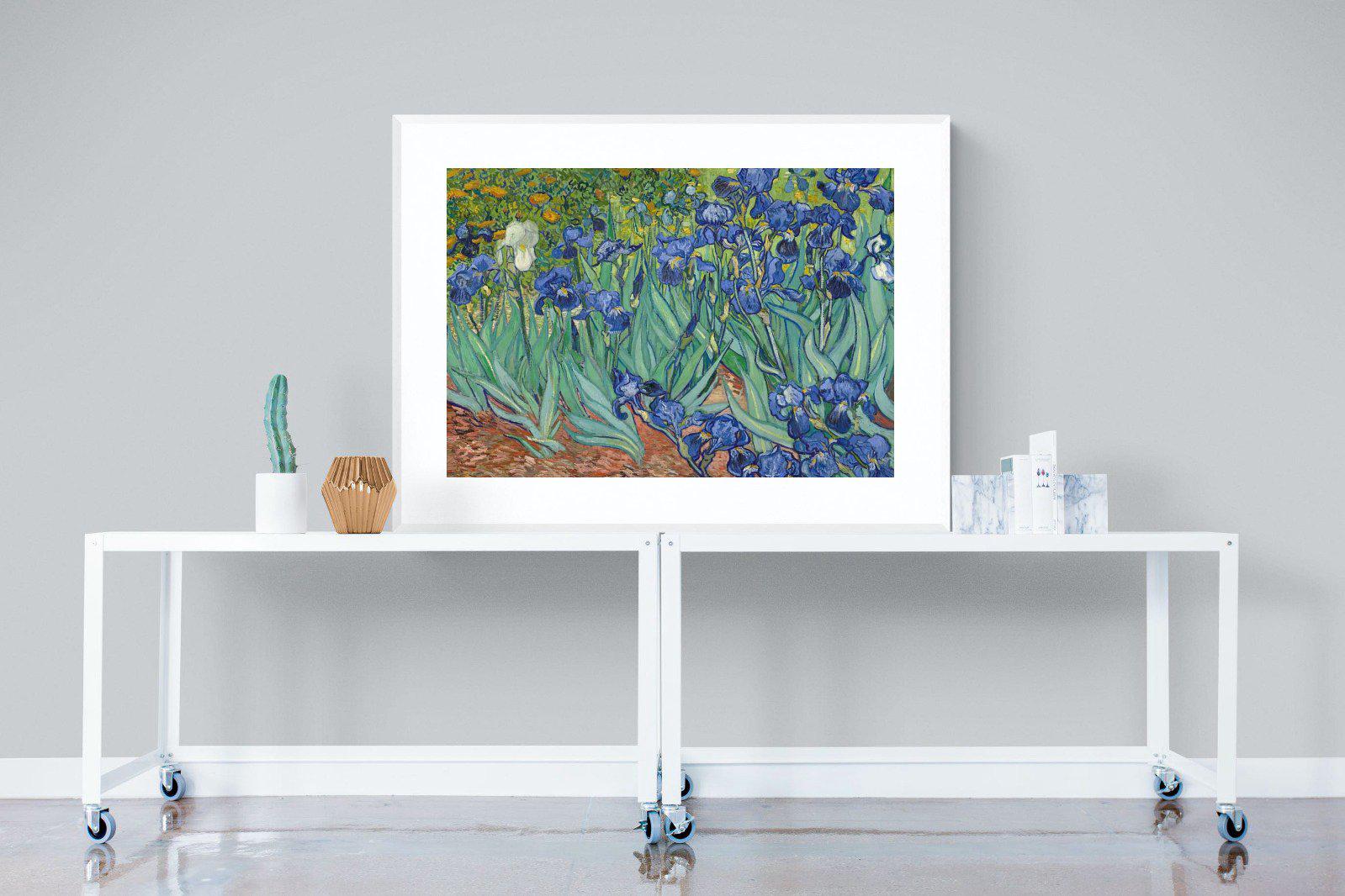 Van Gogh Irises-Wall_Art-120 x 90cm-Framed Print-White-Pixalot