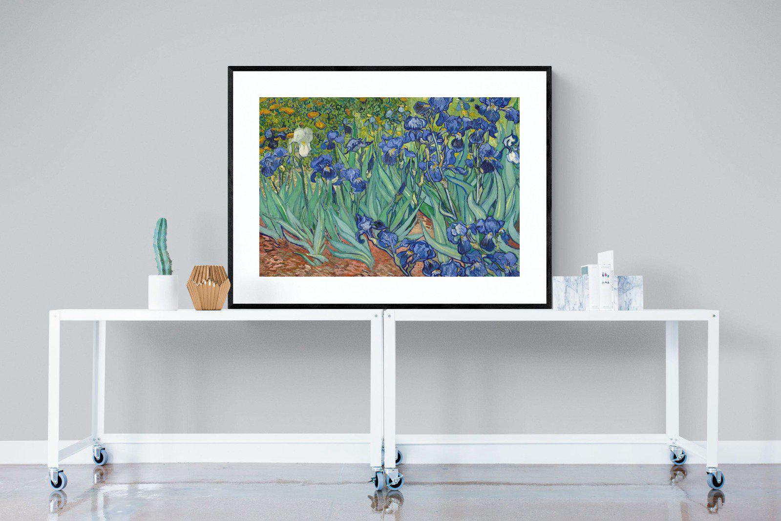 Van Gogh Irises-Wall_Art-120 x 90cm-Framed Print-Black-Pixalot