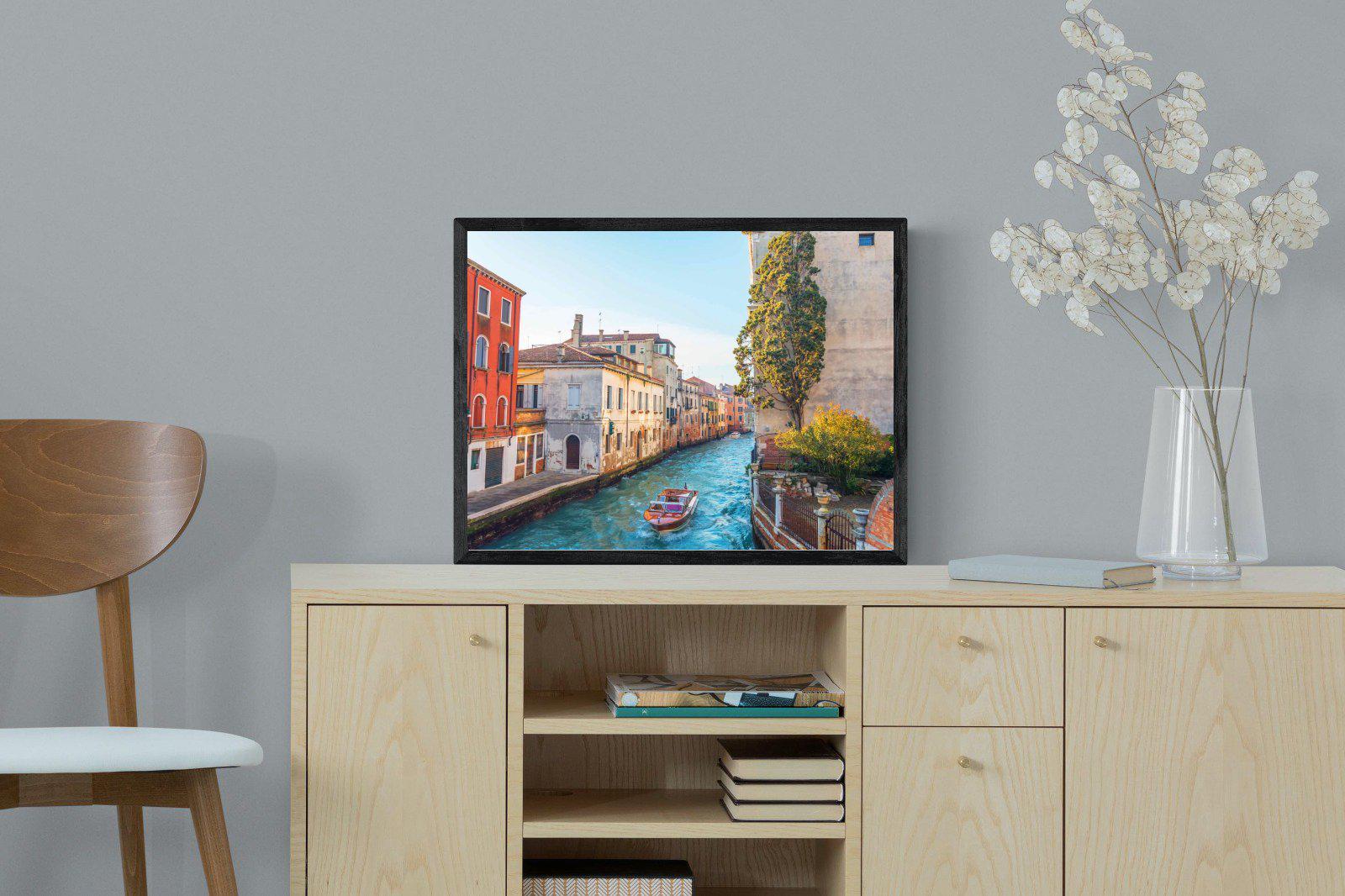 Venice Canal-Wall_Art-60 x 45cm-Mounted Canvas-Black-Pixalot