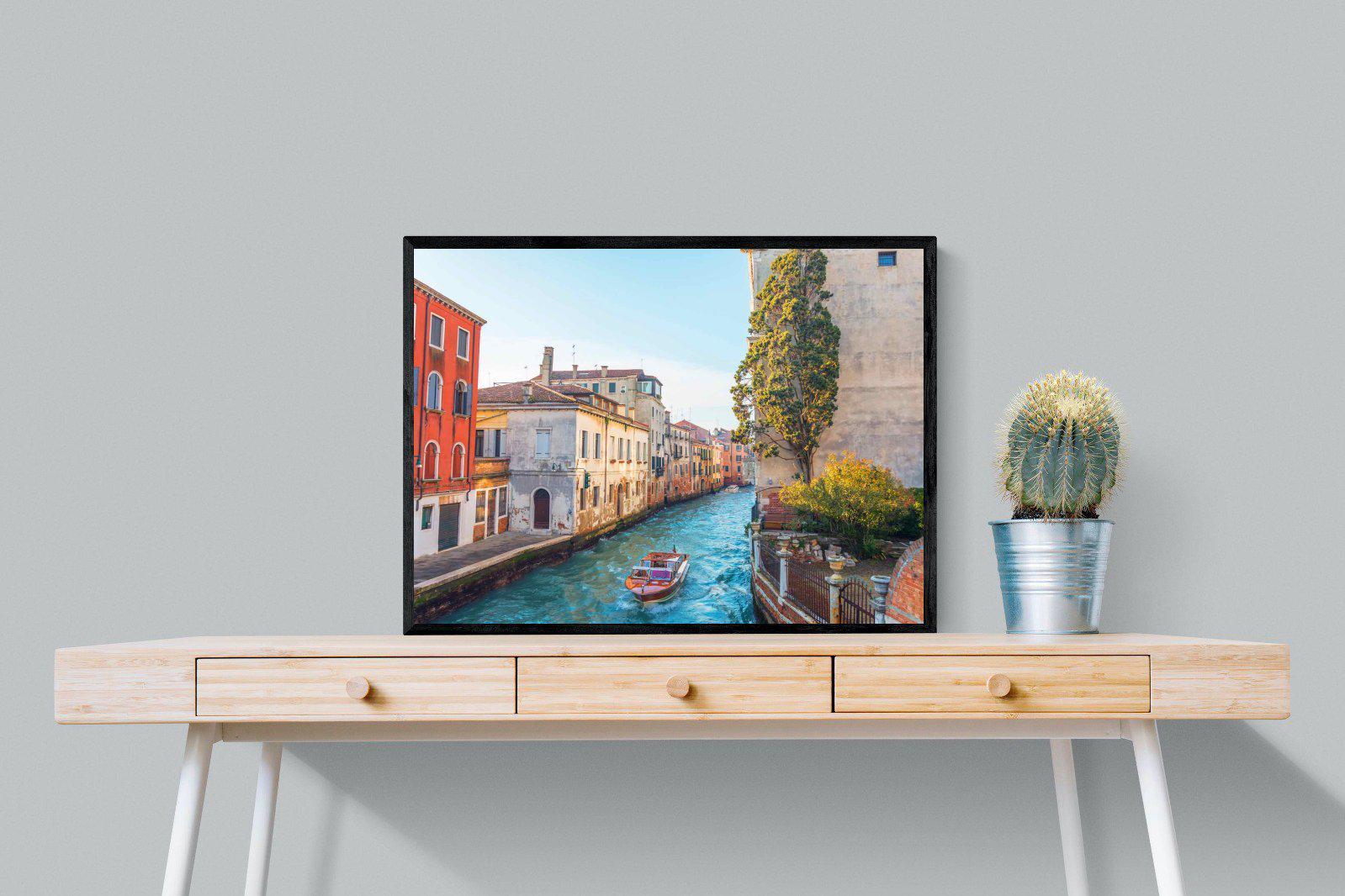 Venice Canal-Wall_Art-80 x 60cm-Mounted Canvas-Black-Pixalot