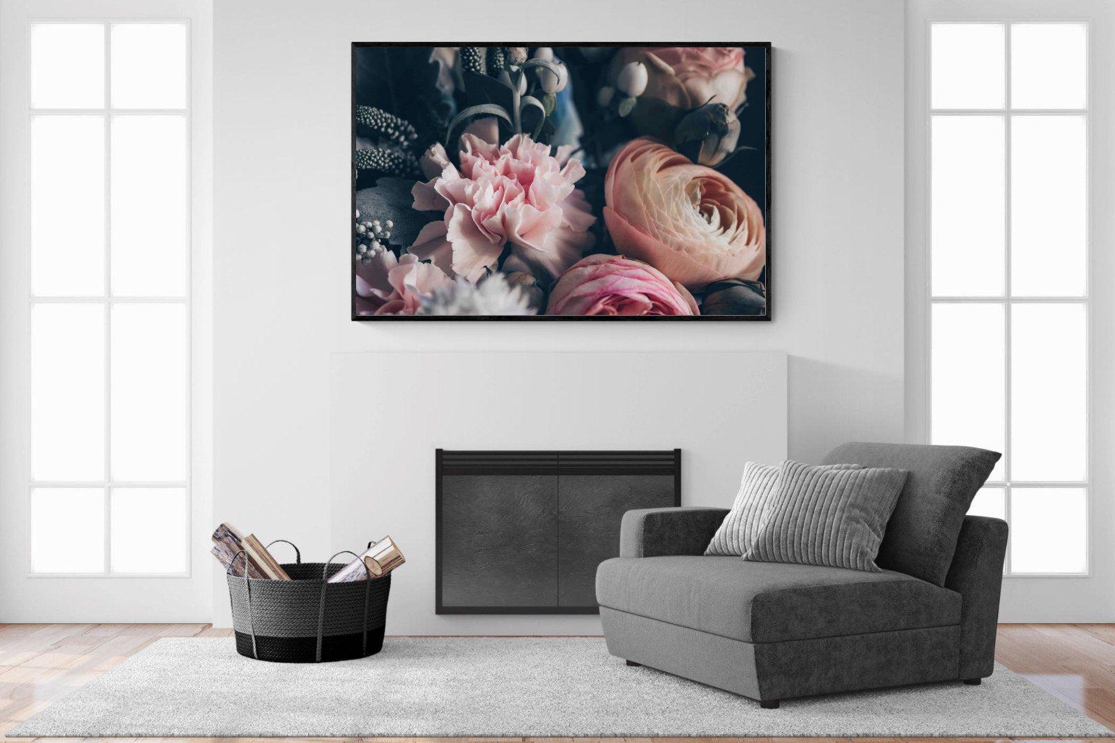 Vintage Bouquet-Wall_Art-150 x 100cm-Mounted Canvas-Black-Pixalot