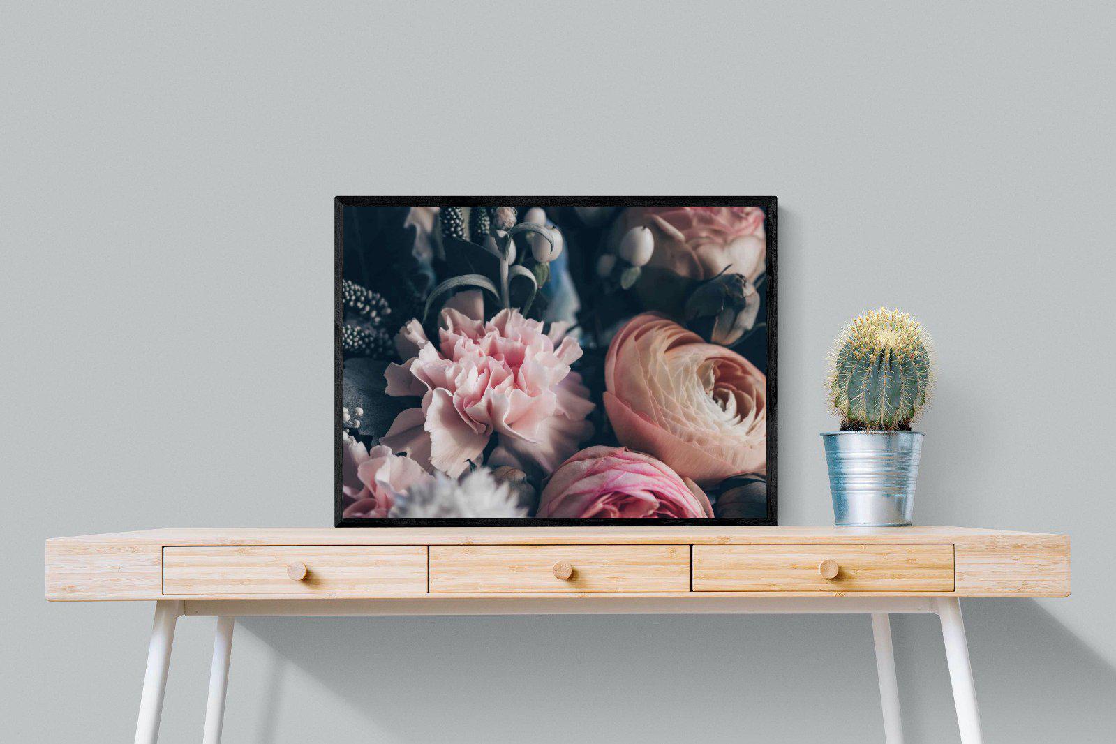 Vintage Bouquet-Wall_Art-80 x 60cm-Mounted Canvas-Black-Pixalot