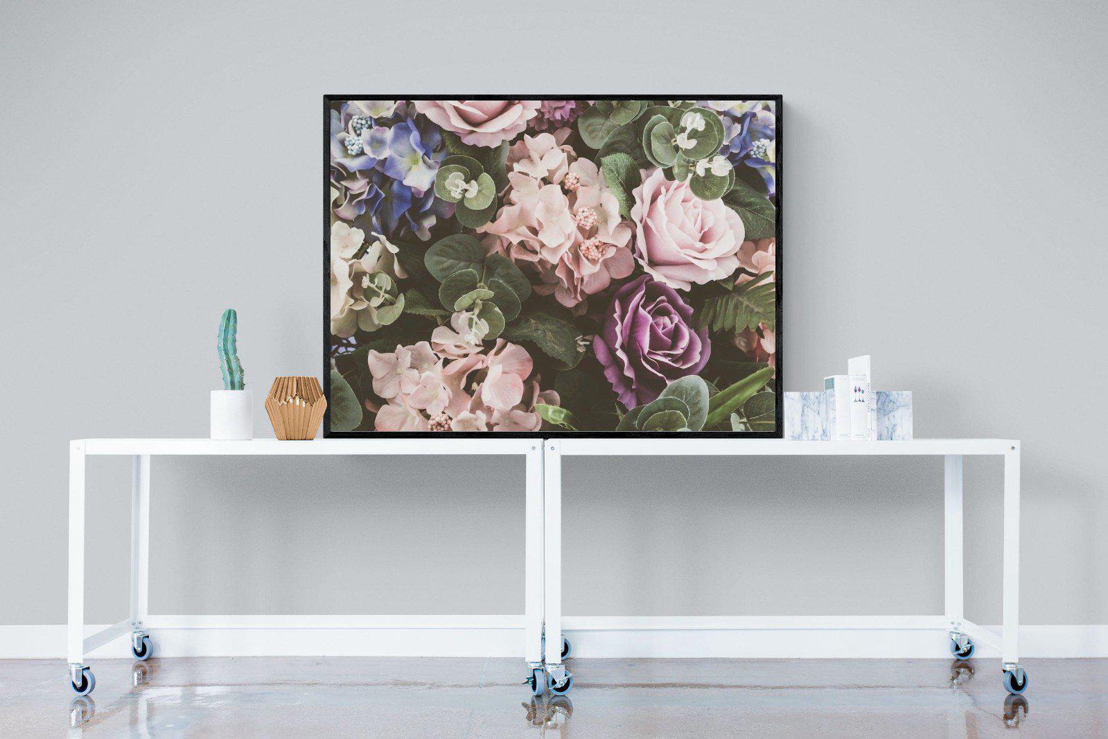 Vintage Roses-Wall_Art-120 x 90cm-Mounted Canvas-Black-Pixalot