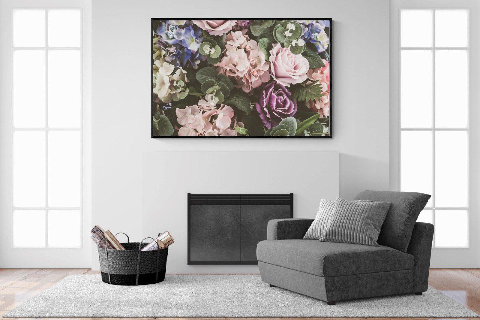 Vintage Roses-Wall_Art-150 x 100cm-Mounted Canvas-Black-Pixalot