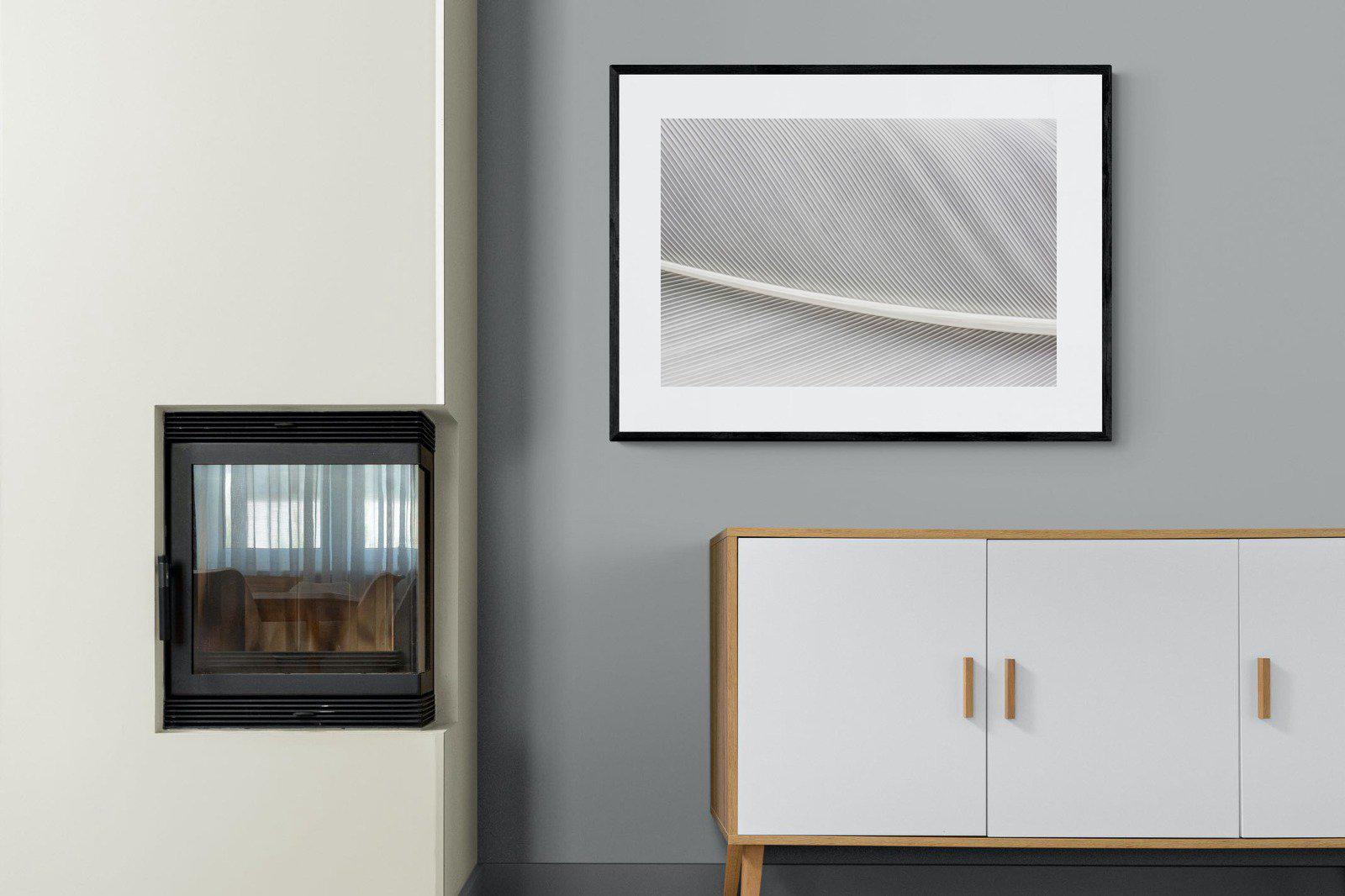 White Feather-Wall_Art-100 x 75cm-Framed Print-Black-Pixalot