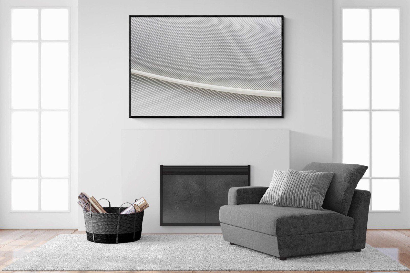 White Feather-Wall_Art-150 x 100cm-Mounted Canvas-Black-Pixalot