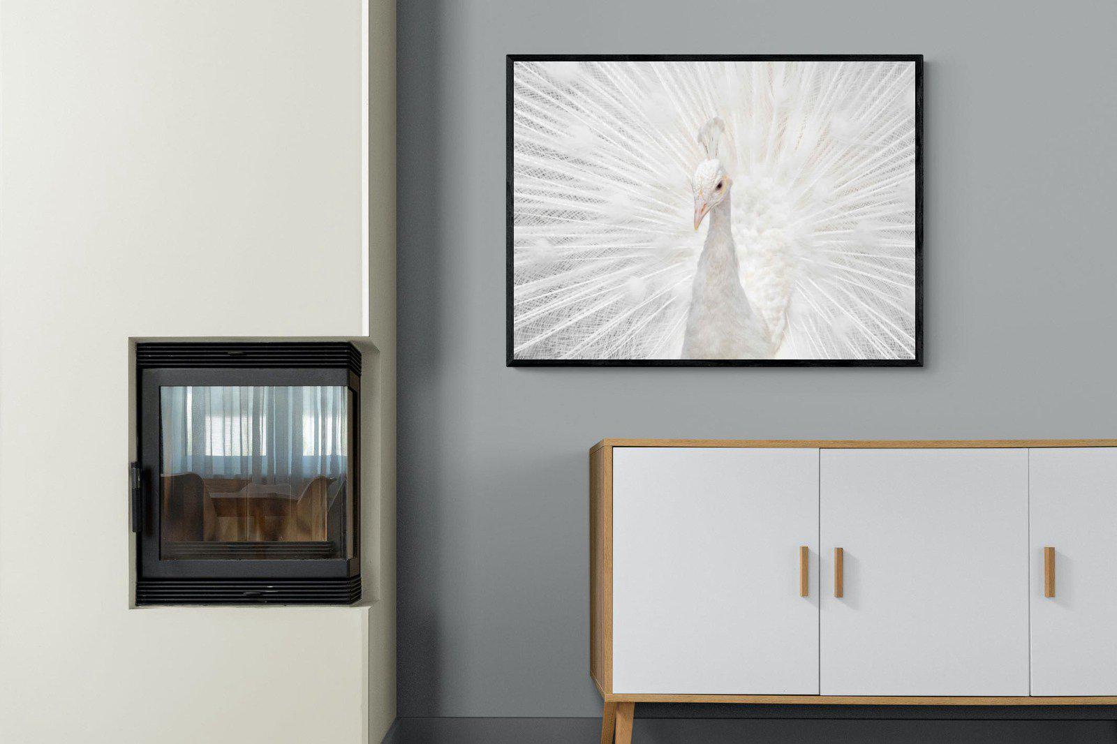 White Peacock-Wall_Art-100 x 75cm-Mounted Canvas-Black-Pixalot