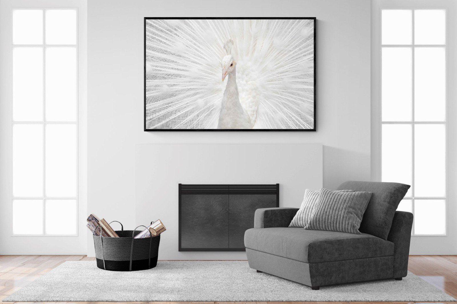 White Peacock-Wall_Art-150 x 100cm-Mounted Canvas-Black-Pixalot