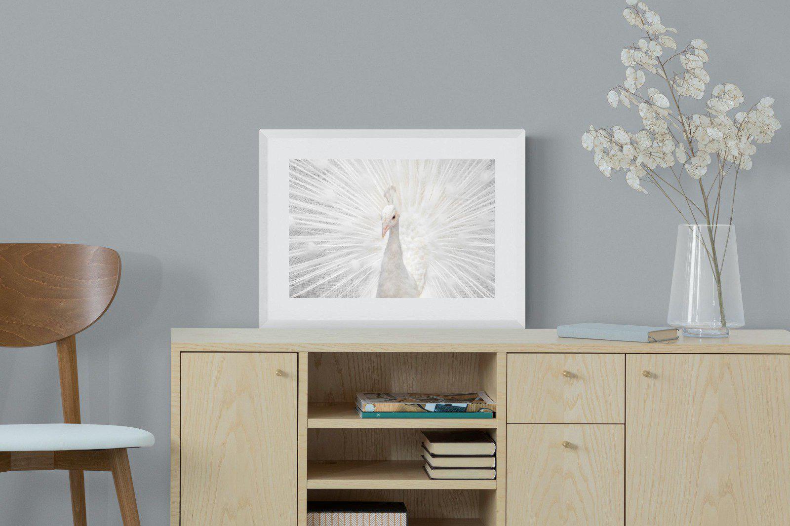 White Peacock-Wall_Art-60 x 45cm-Framed Print-White-Pixalot