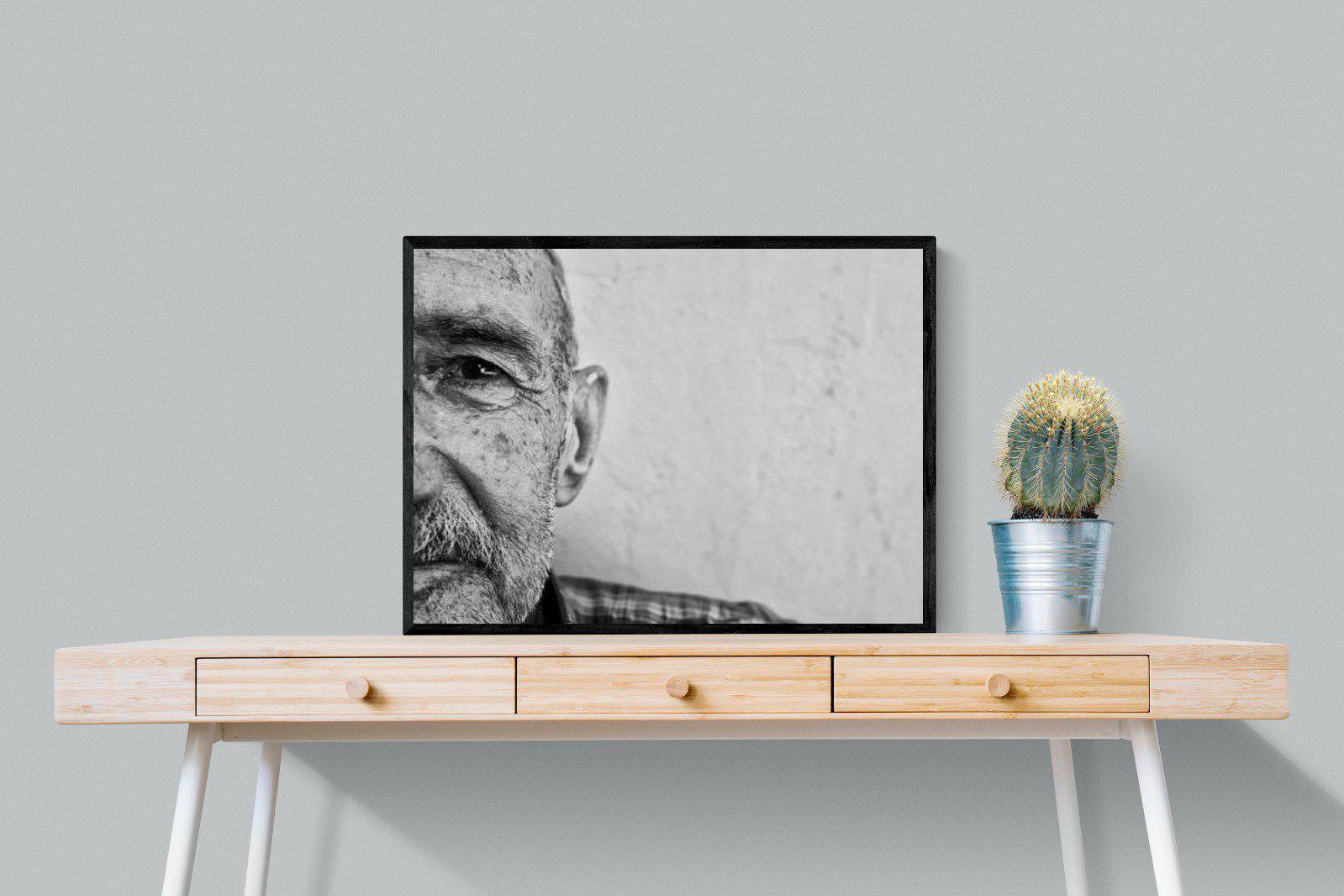 Wise Old Man-Wall_Art-80 x 60cm-Mounted Canvas-Black-Pixalot