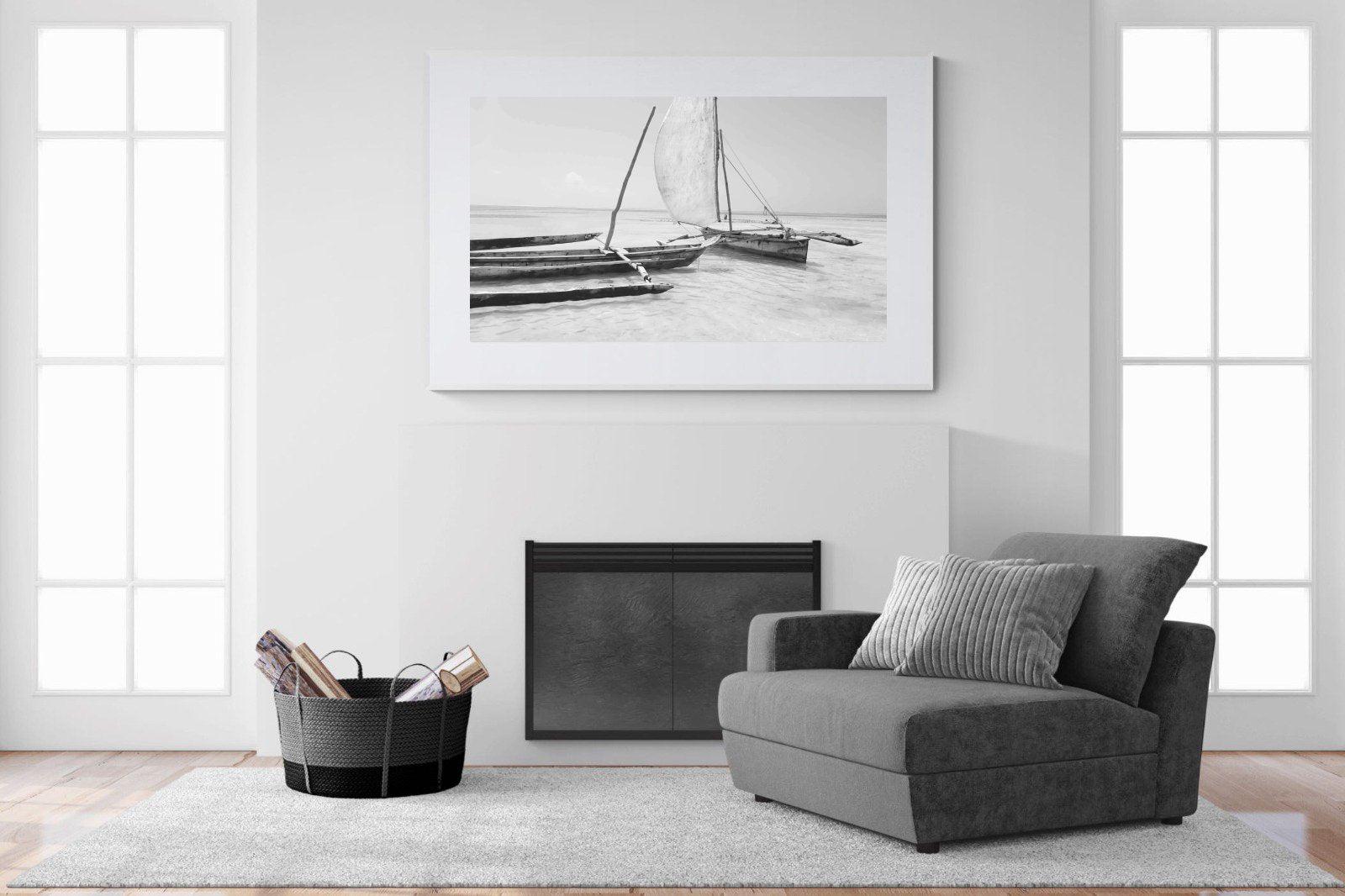 Zanzibar Fishing Boats-Wall_Art-150 x 100cm-Framed Print-White-Pixalot