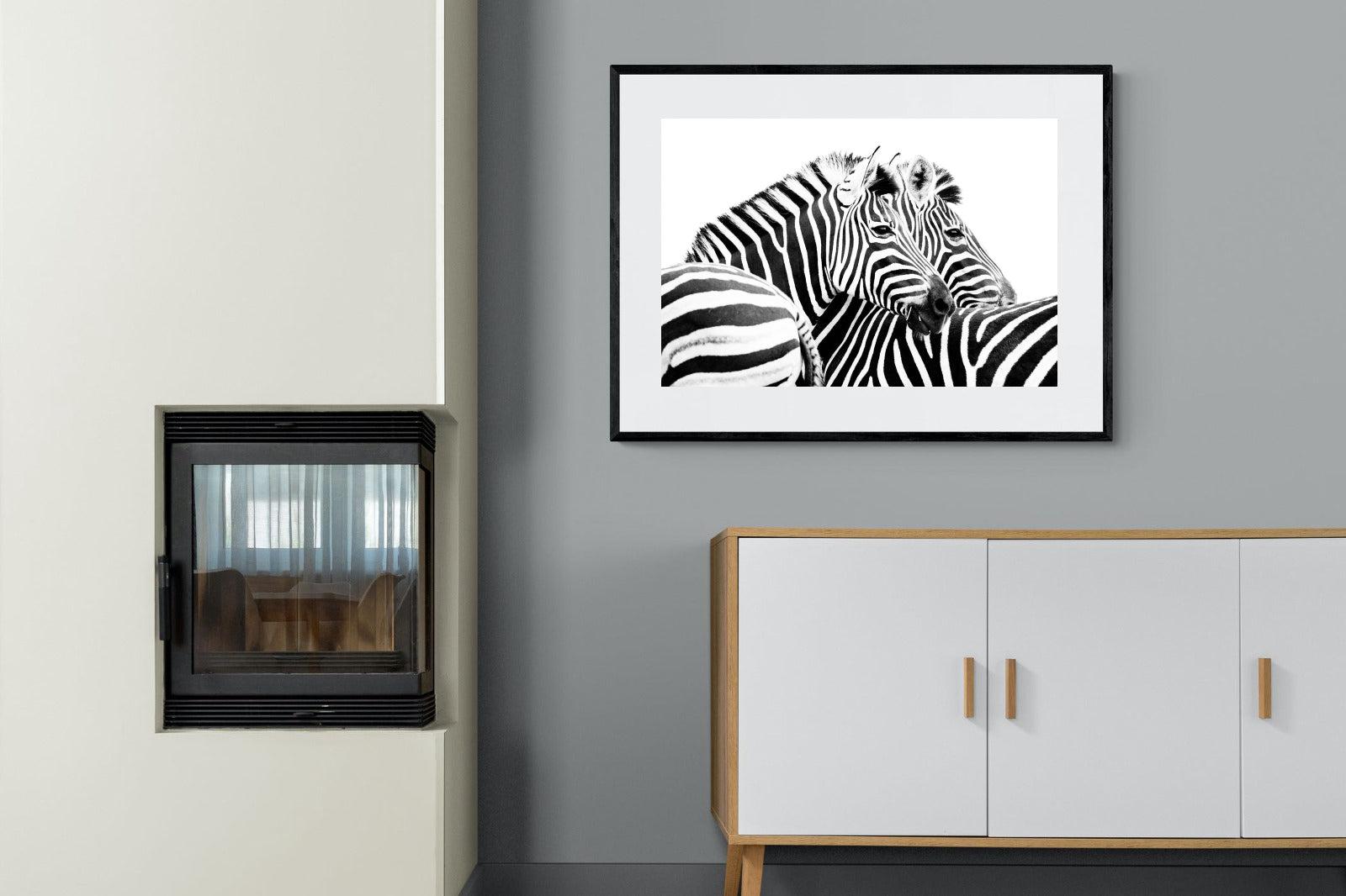 Zebra Pair-Wall_Art-100 x 75cm-Framed Print-Black-Pixalot