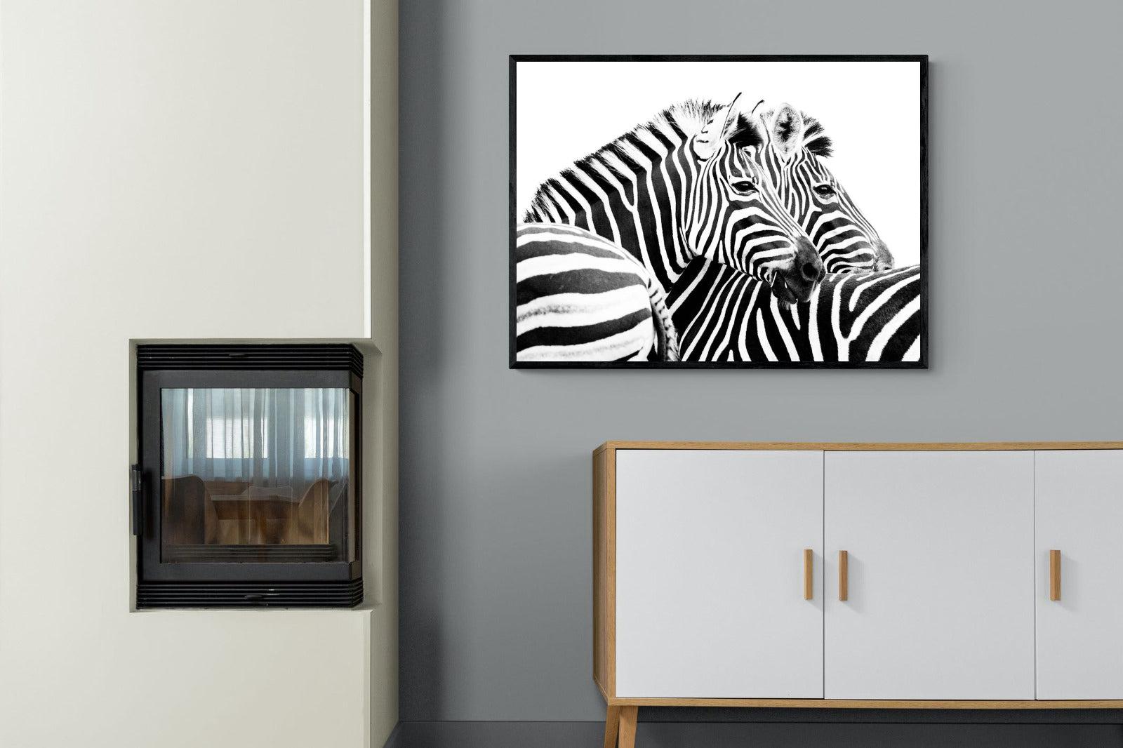 Zebra Pair-Wall_Art-100 x 75cm-Mounted Canvas-Black-Pixalot