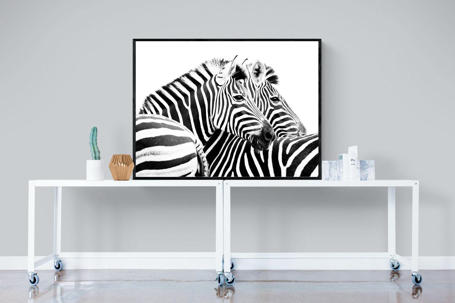 Zebra Pair-Wall_Art-120 x 90cm-Mounted Canvas-Black-Pixalot