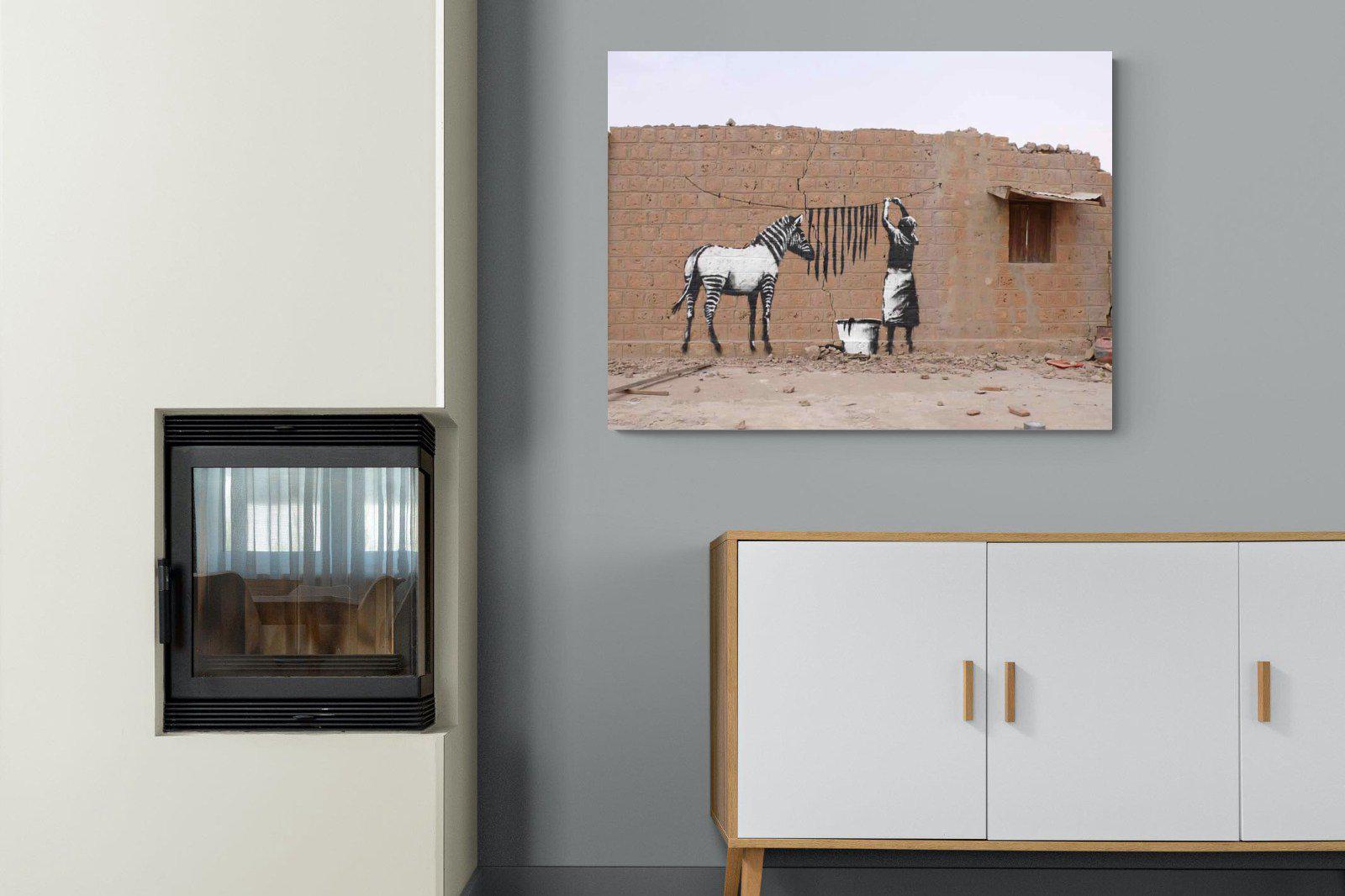 Zebra Washing Line-Wall_Art-100 x 75cm-Mounted Canvas-No Frame-Pixalot