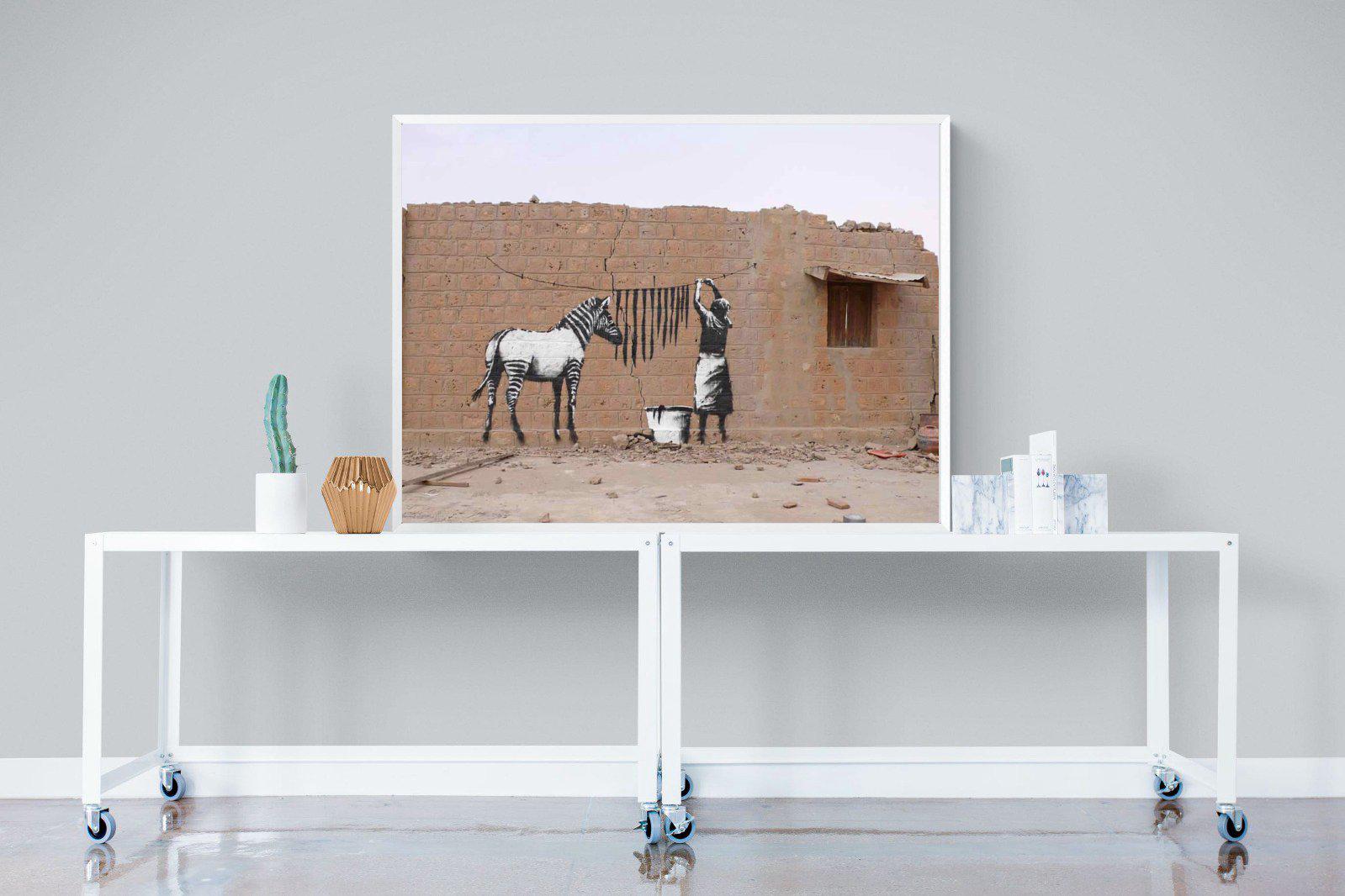 Zebra Washing Line-Wall_Art-120 x 90cm-Mounted Canvas-White-Pixalot