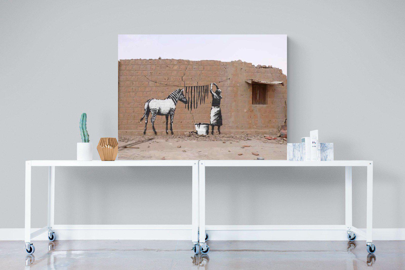 Zebra Washing Line-Wall_Art-120 x 90cm-Mounted Canvas-No Frame-Pixalot