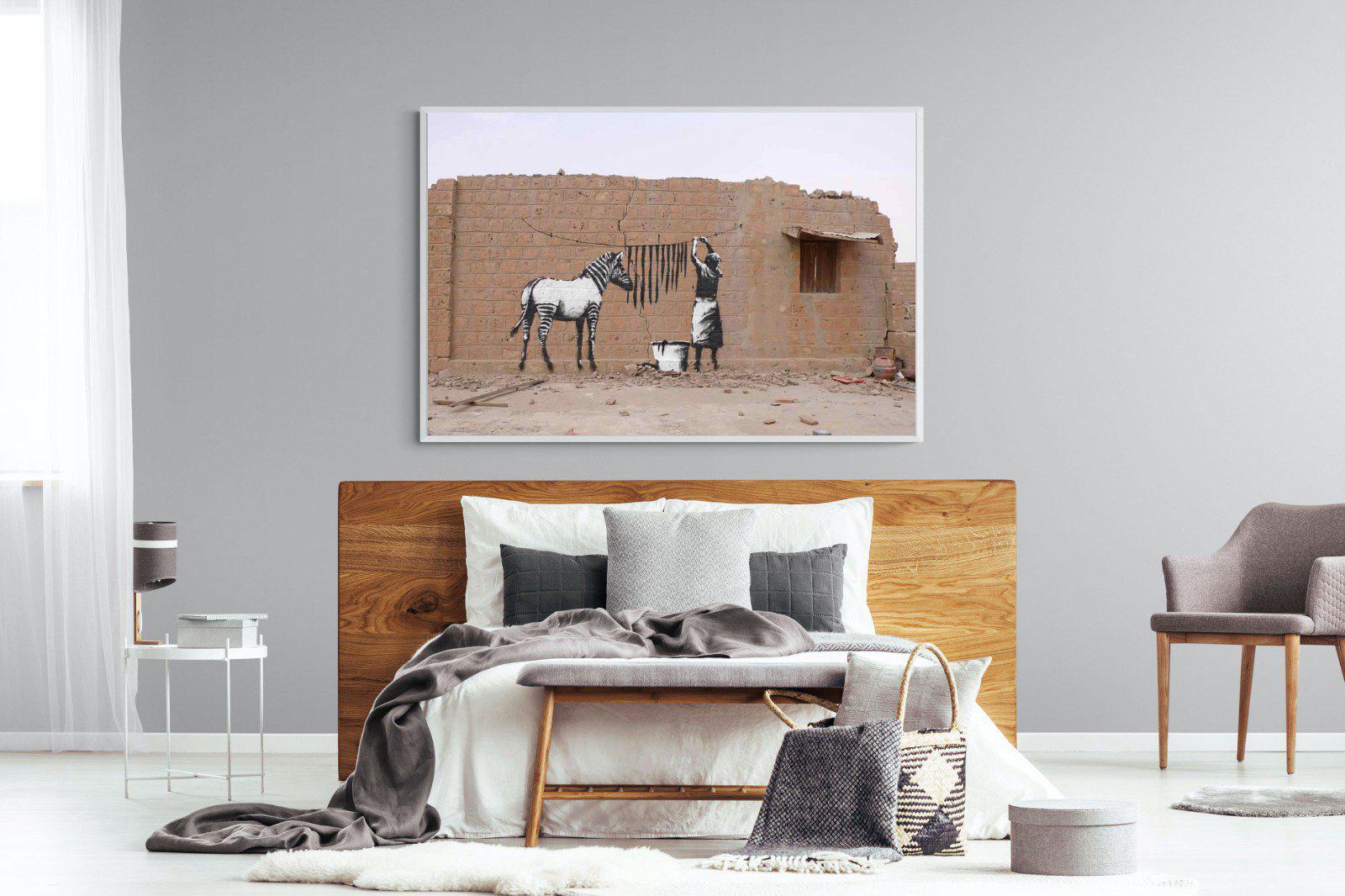 Zebra Washing Line-Wall_Art-150 x 100cm-Mounted Canvas-White-Pixalot
