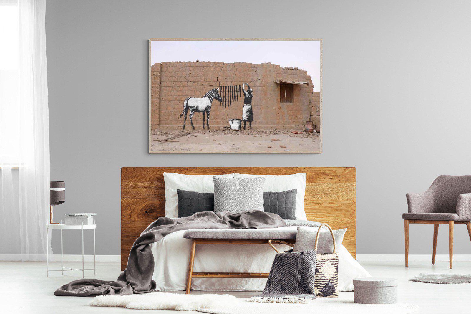 Zebra Washing Line-Wall_Art-150 x 100cm-Mounted Canvas-Wood-Pixalot