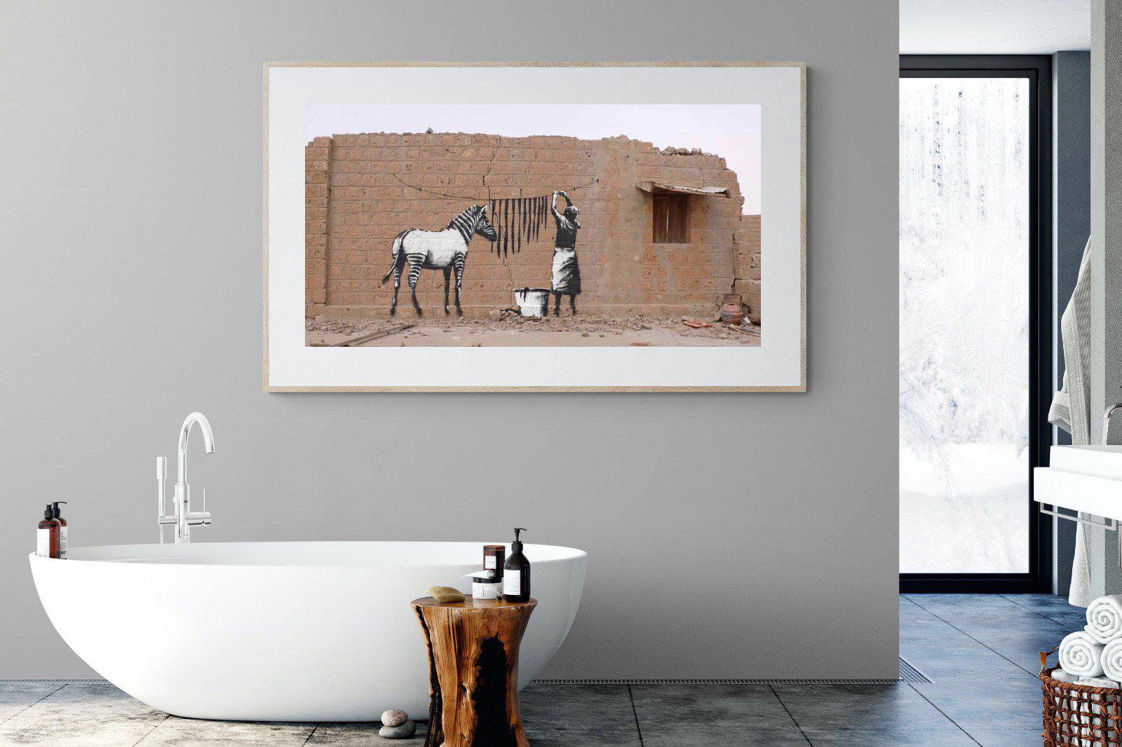 Zebra Washing Line-Wall_Art-180 x 110cm-Framed Print-Wood-Pixalot