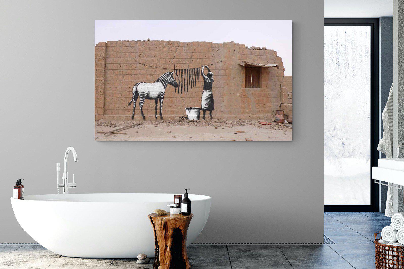Zebra Washing Line-Wall_Art-180 x 110cm-Mounted Canvas-No Frame-Pixalot