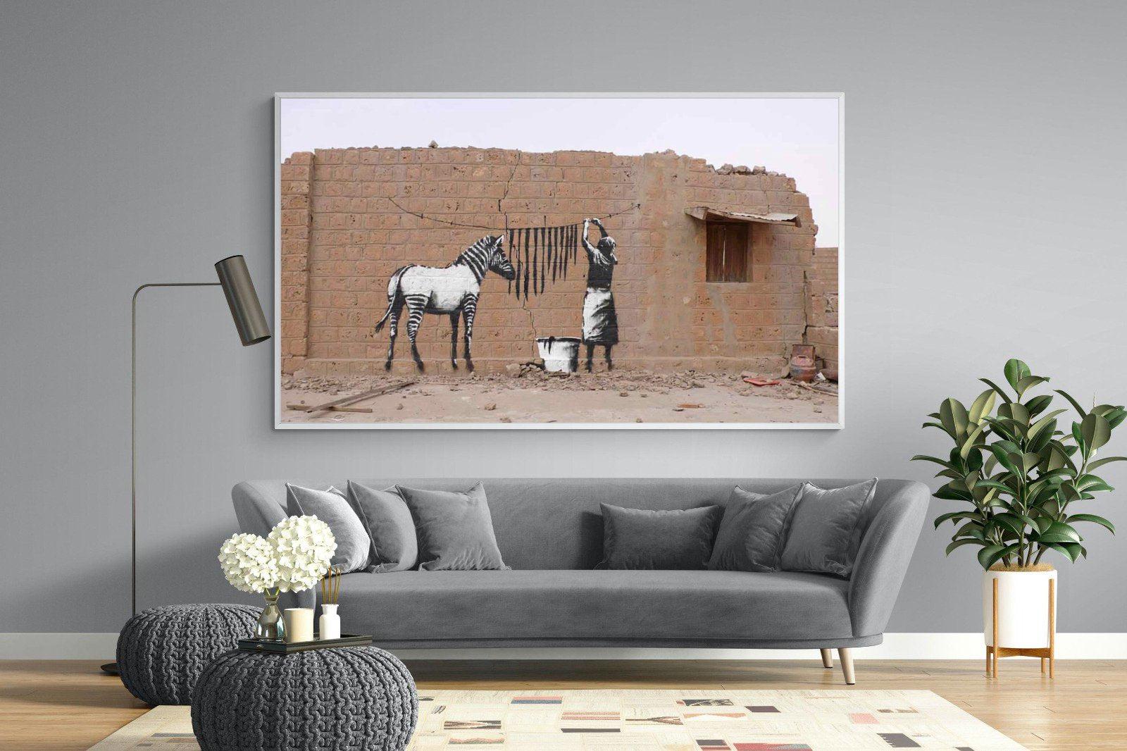 Zebra Washing Line-Wall_Art-220 x 130cm-Mounted Canvas-White-Pixalot