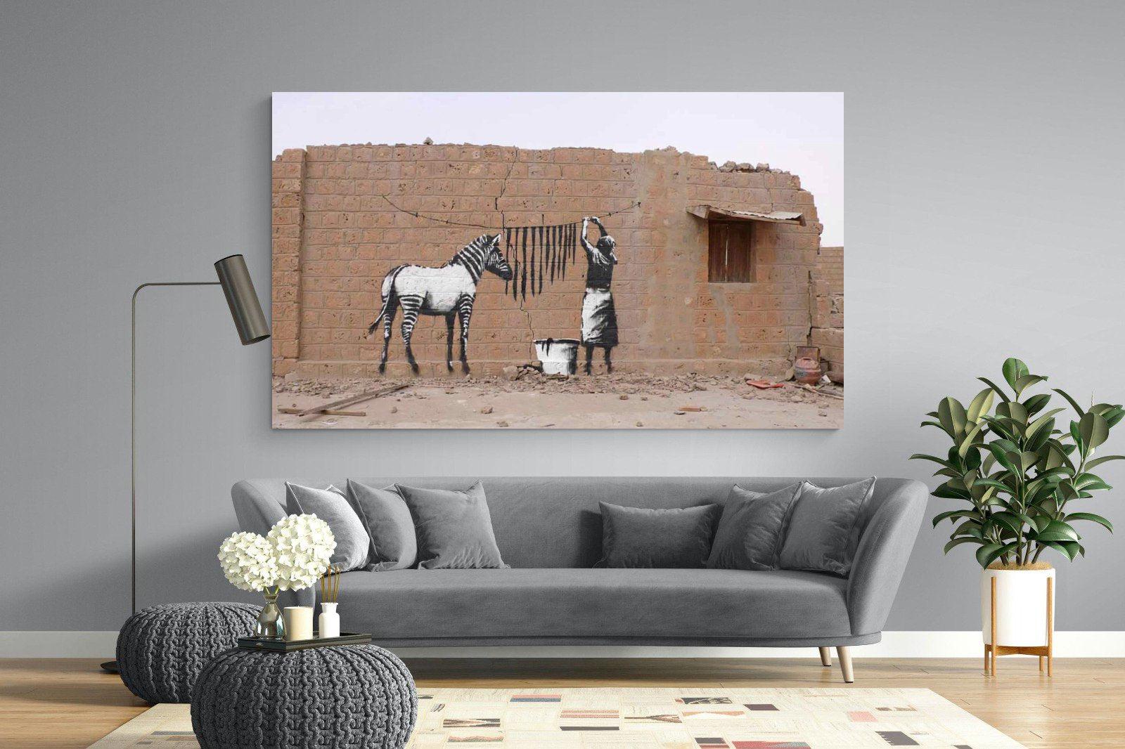 Zebra Washing Line-Wall_Art-220 x 130cm-Mounted Canvas-No Frame-Pixalot