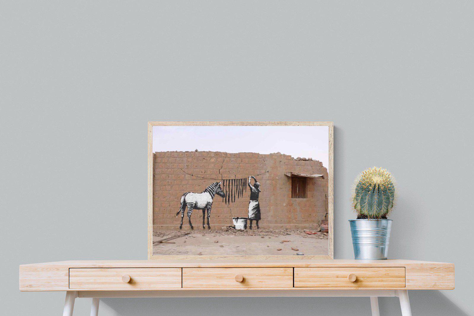 Zebra Washing Line-Wall_Art-80 x 60cm-Mounted Canvas-Wood-Pixalot