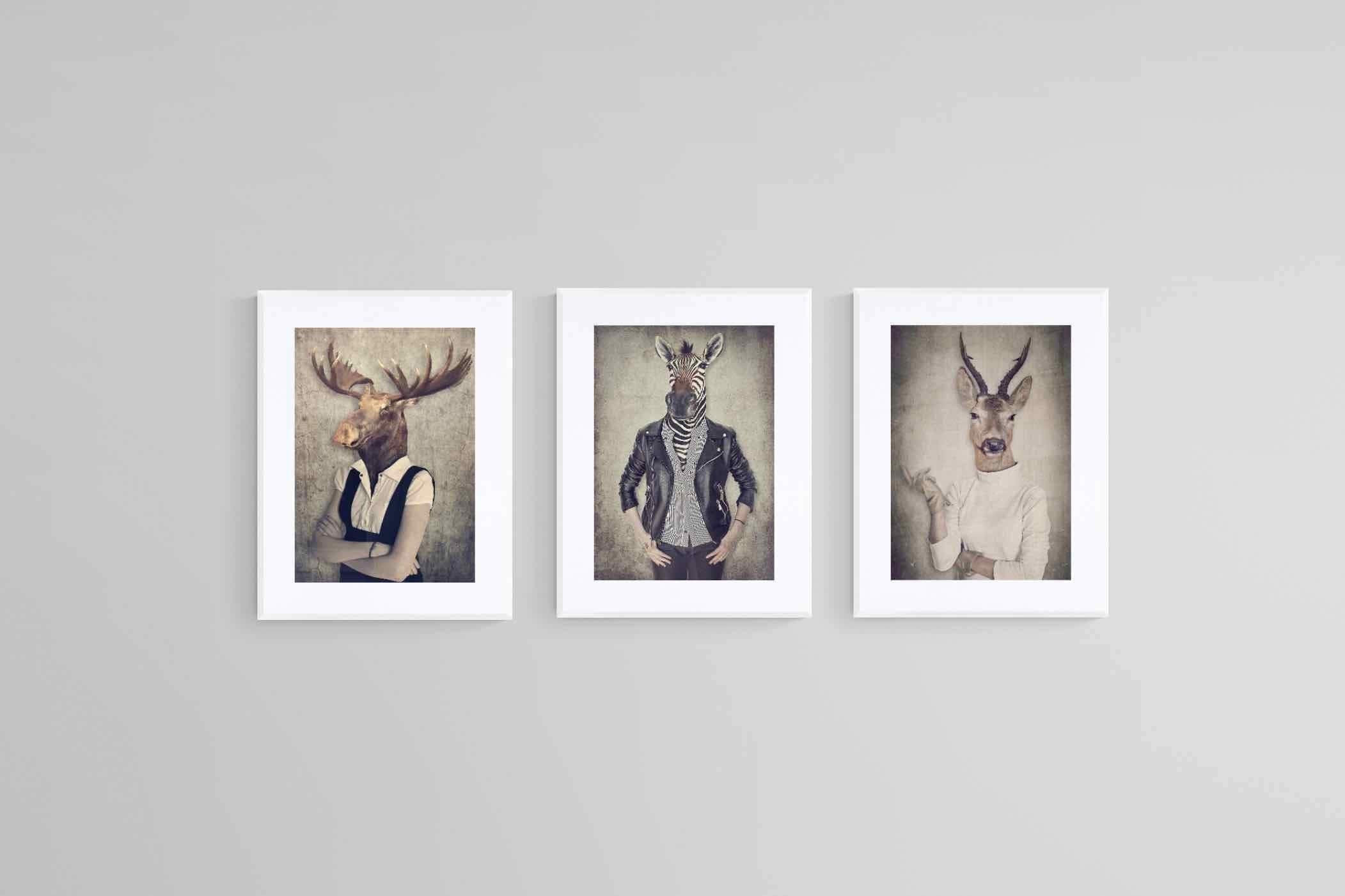 Animal Heads Art Set-Wall_Art-45 x 60cm (x3)-Framed Print-White-Pixalot