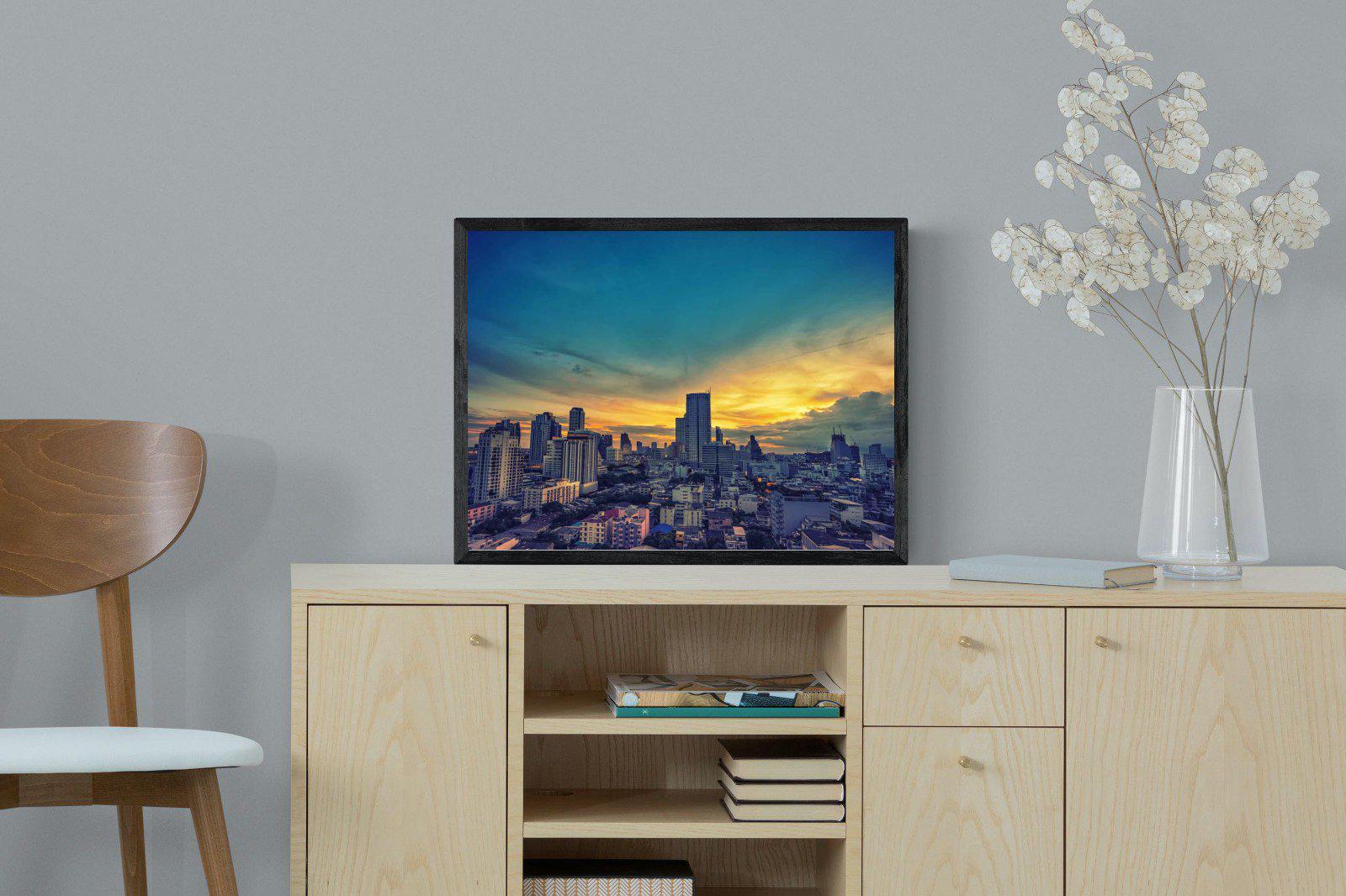 Joburg Sunrise-Wall_Art-60 x 45cm-Mounted Canvas-Black-Pixalot