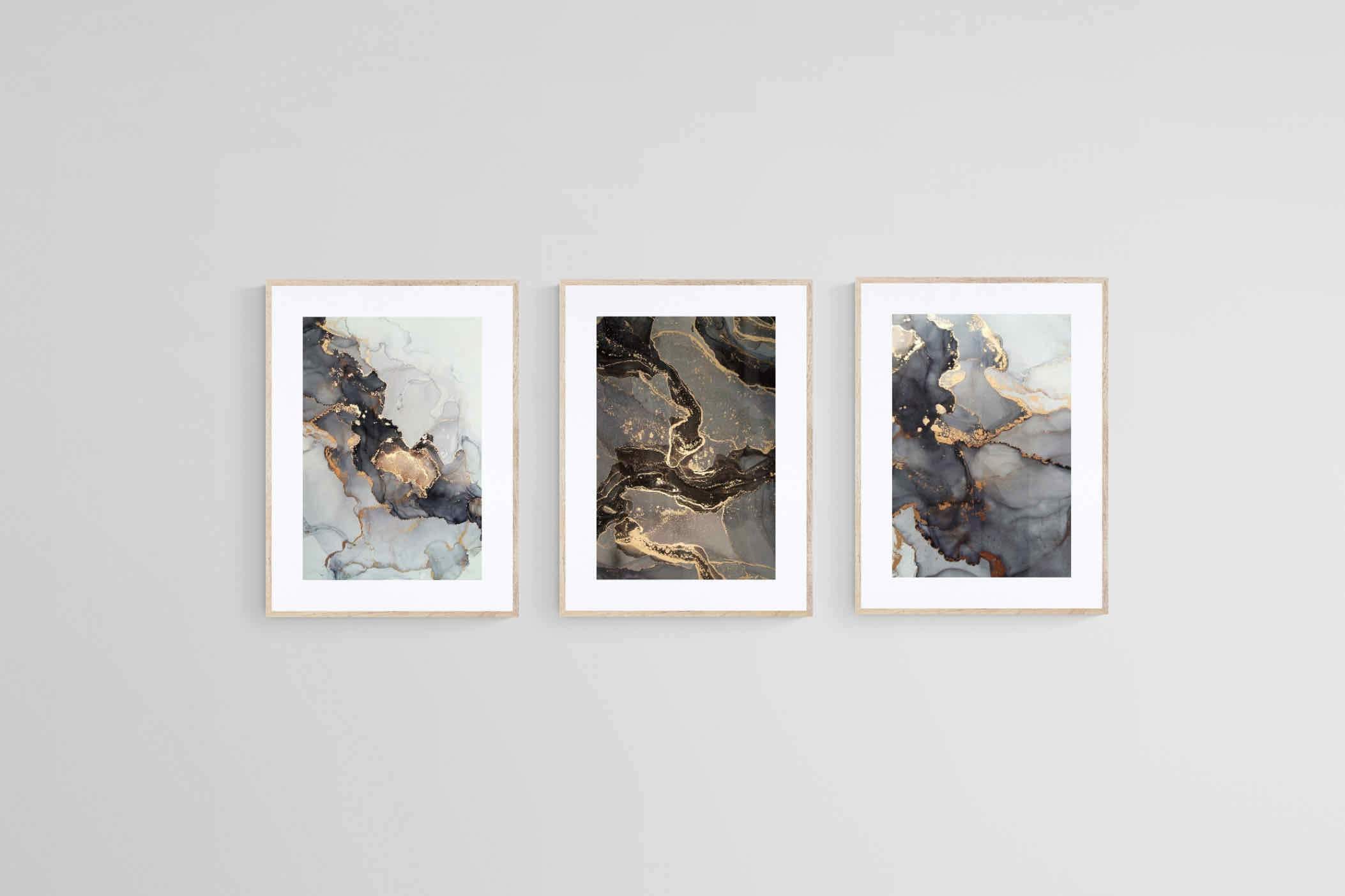 Black & Gold Set-Wall_Art-45 x 60cm (x3)-Framed Print-Wood-Pixalot