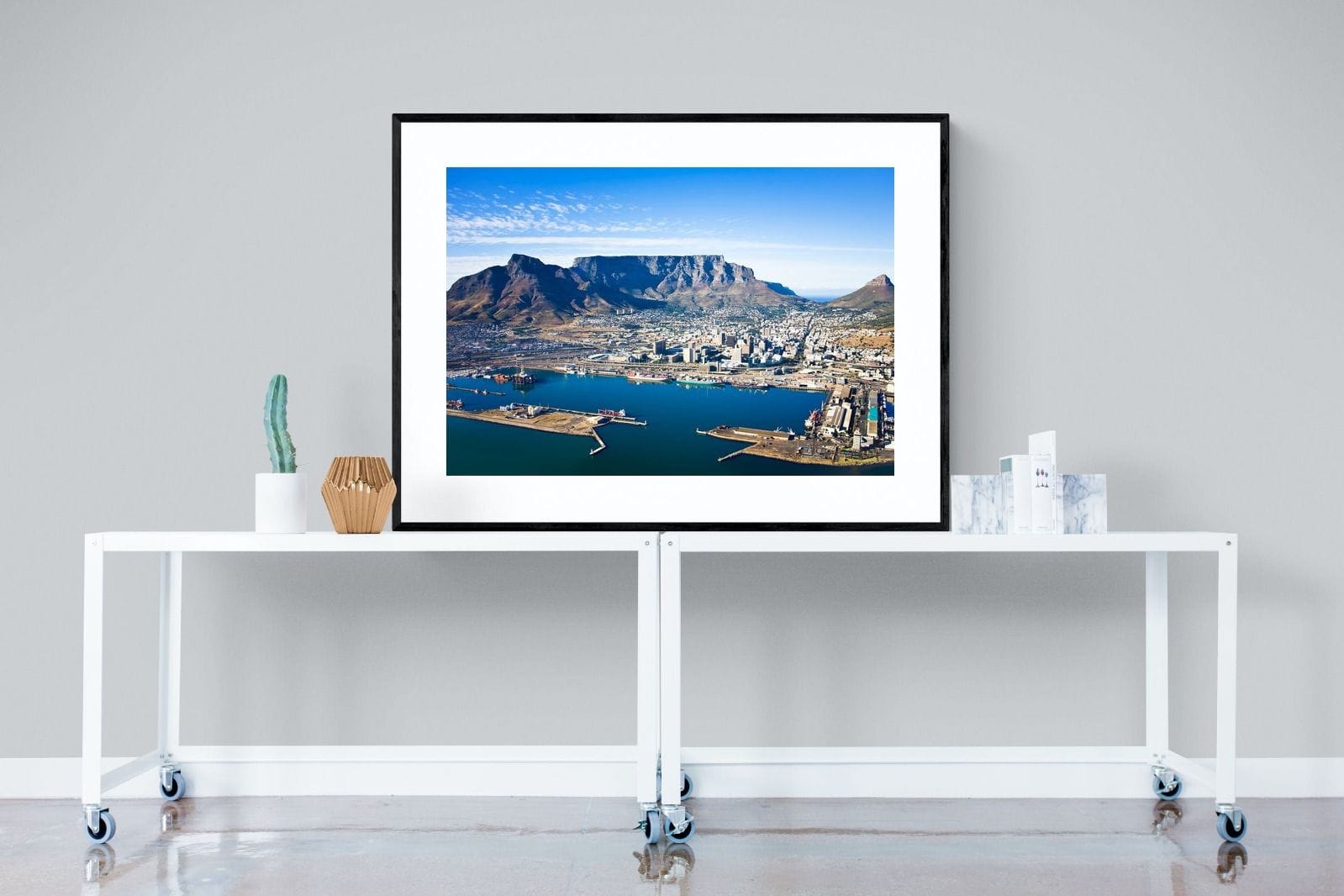 Cape Town Harbour-Wall_Art-120 x 90cm-Framed Print-Black-Pixalot