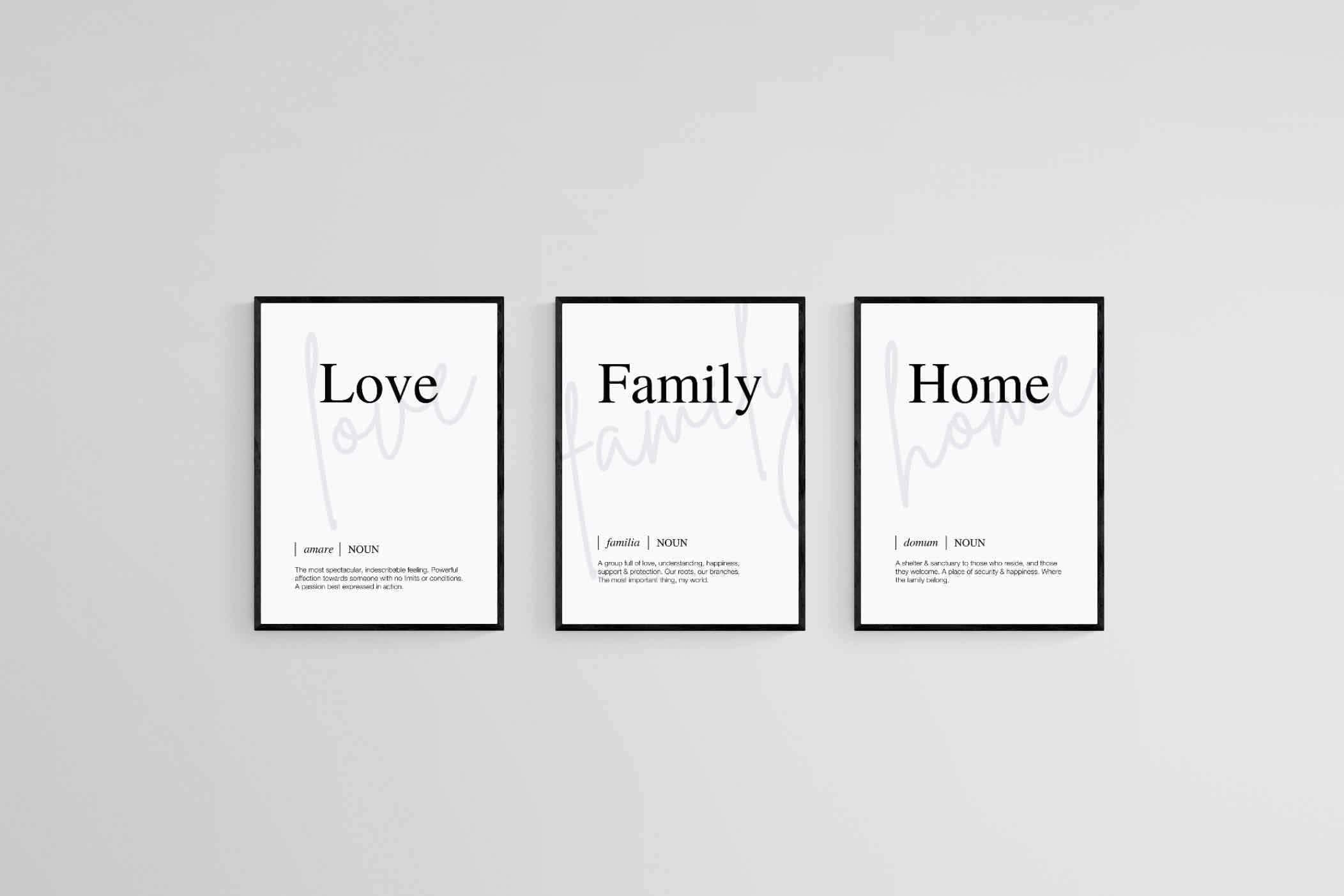 Family, Love, Home-Wall_Art-45 x 60cm (x3)-Framed Print-Black-Pixalot
