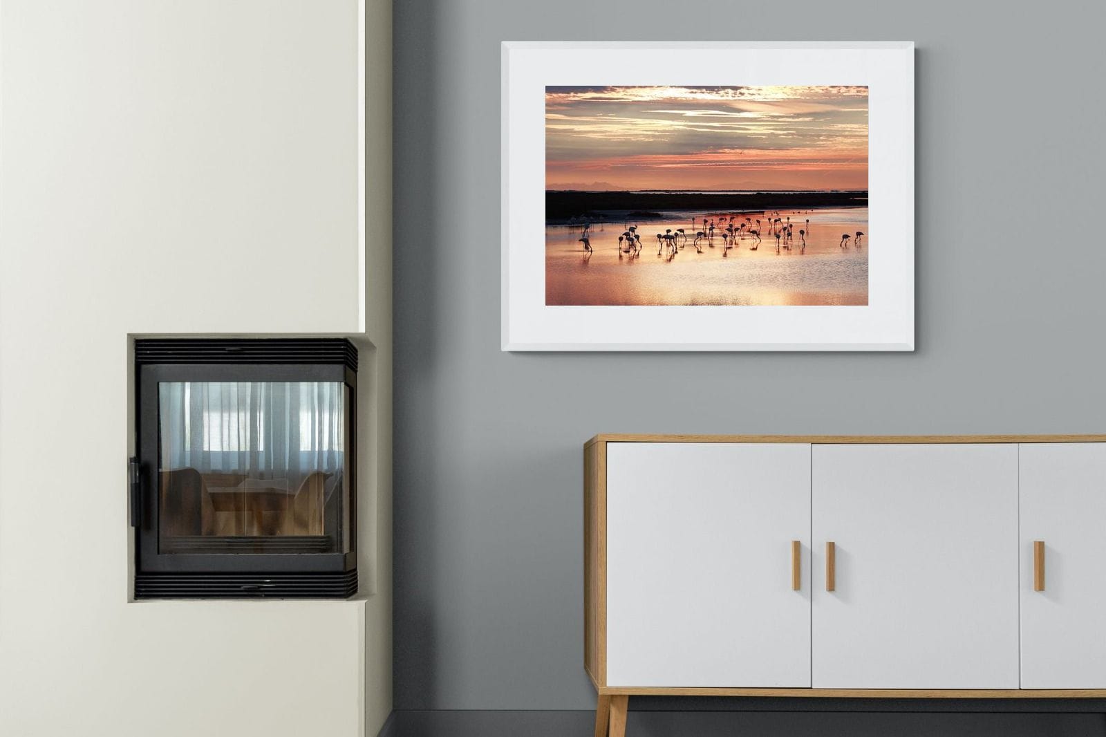 Flamingo Sunset-Wall_Art-100 x 75cm-Framed Print-White-Pixalot